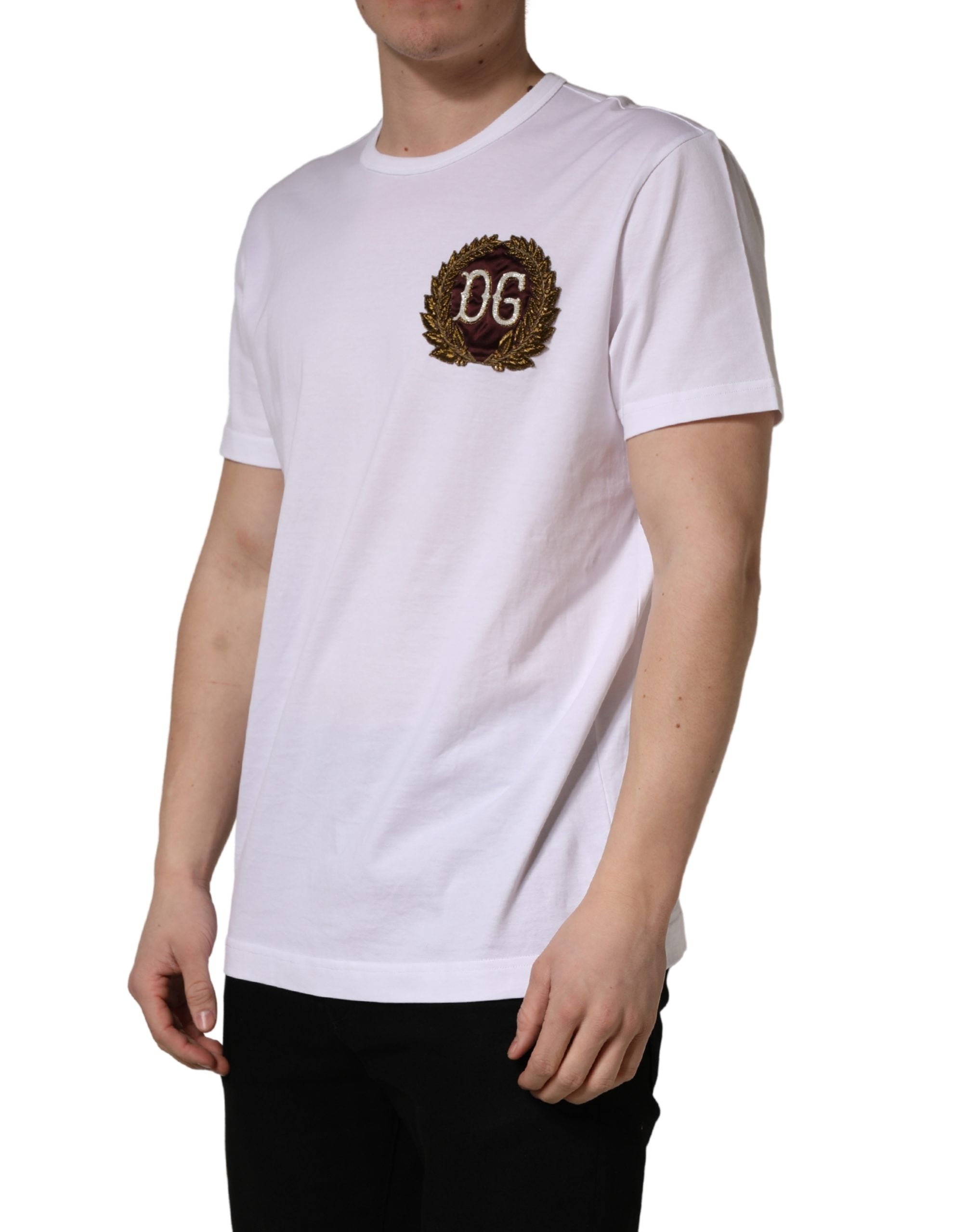 Dolce & Gabbana White DG Leaf Embroidery Crew Neck  T-shirt Dolce & Gabbana