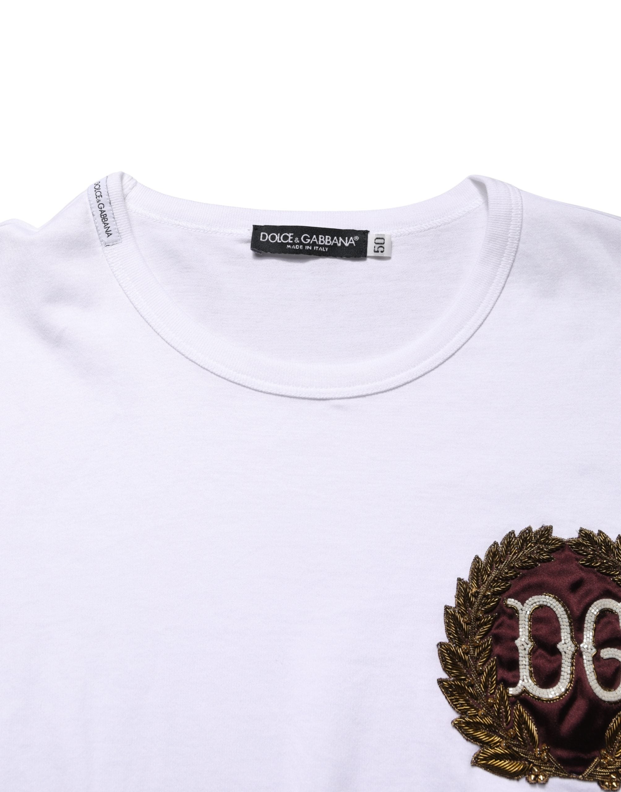 Dolce & Gabbana White DG Leaf Embroidery Crew Neck  T-shirt Dolce & Gabbana