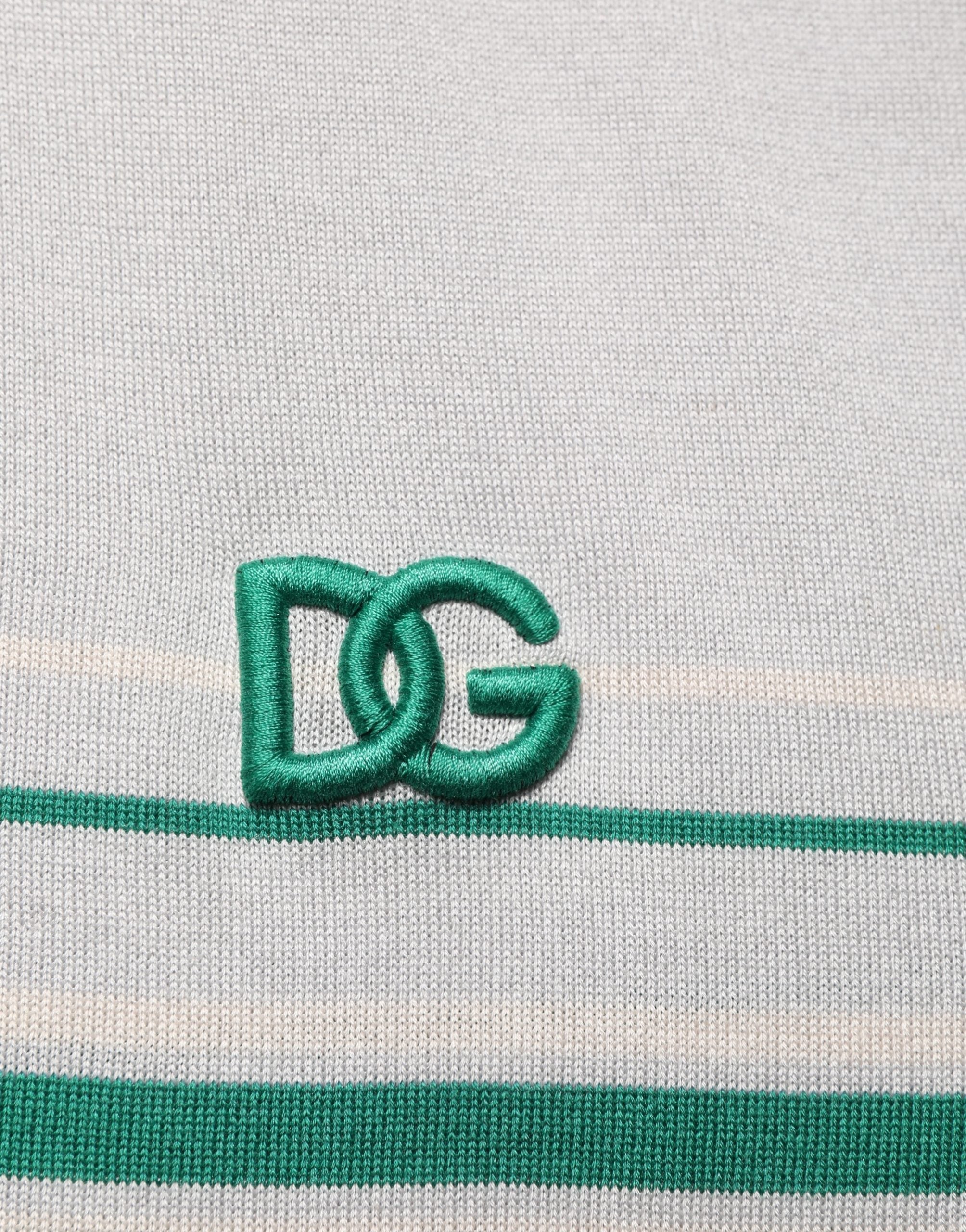 Dolce & Gabbana Gray Green Striped Logo Silk Polo T-shirt Dolce & Gabbana