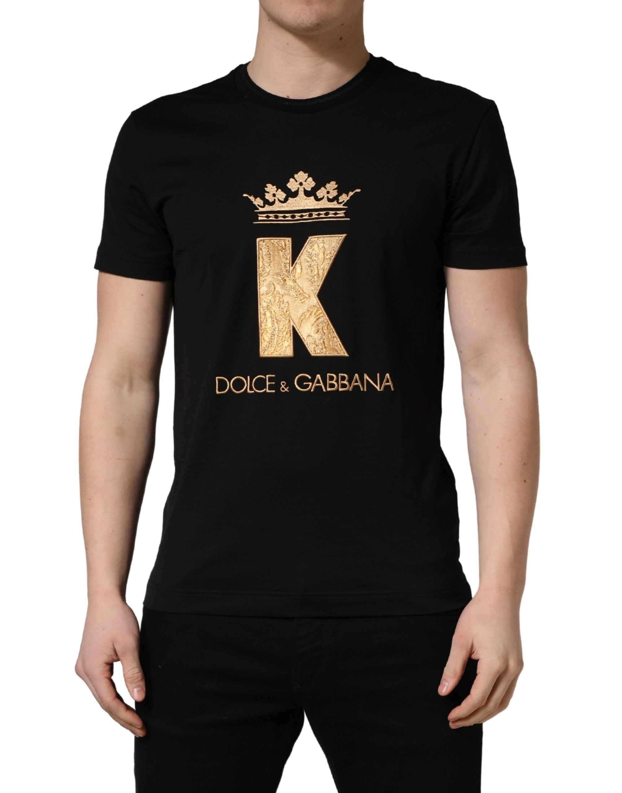 Dolce & Gabbana Black King Patch Cotton Men CrewNeck T-shirt Dolce & Gabbana