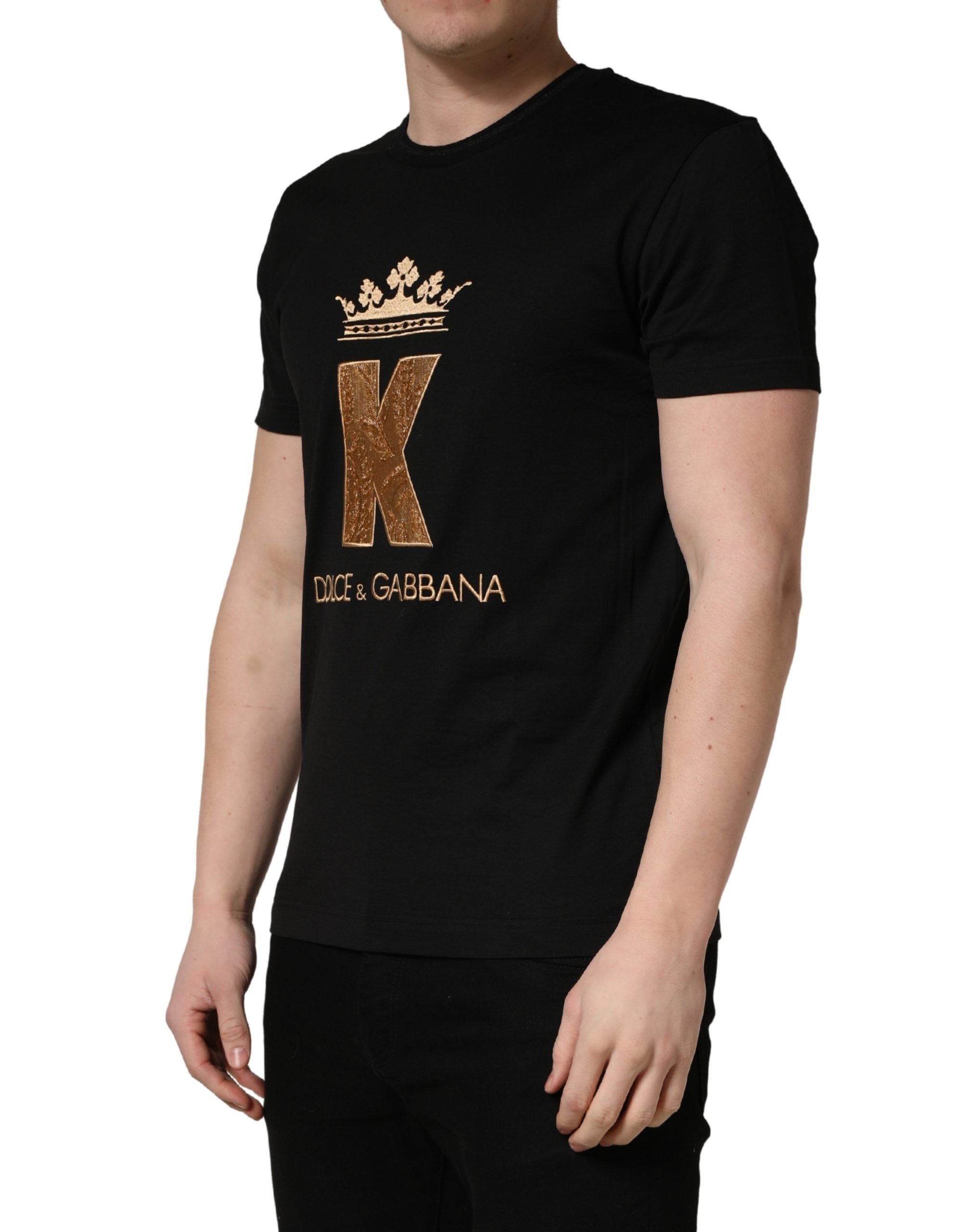 Dolce & Gabbana Black King Patch Cotton Men CrewNeck T-shirt Dolce & Gabbana