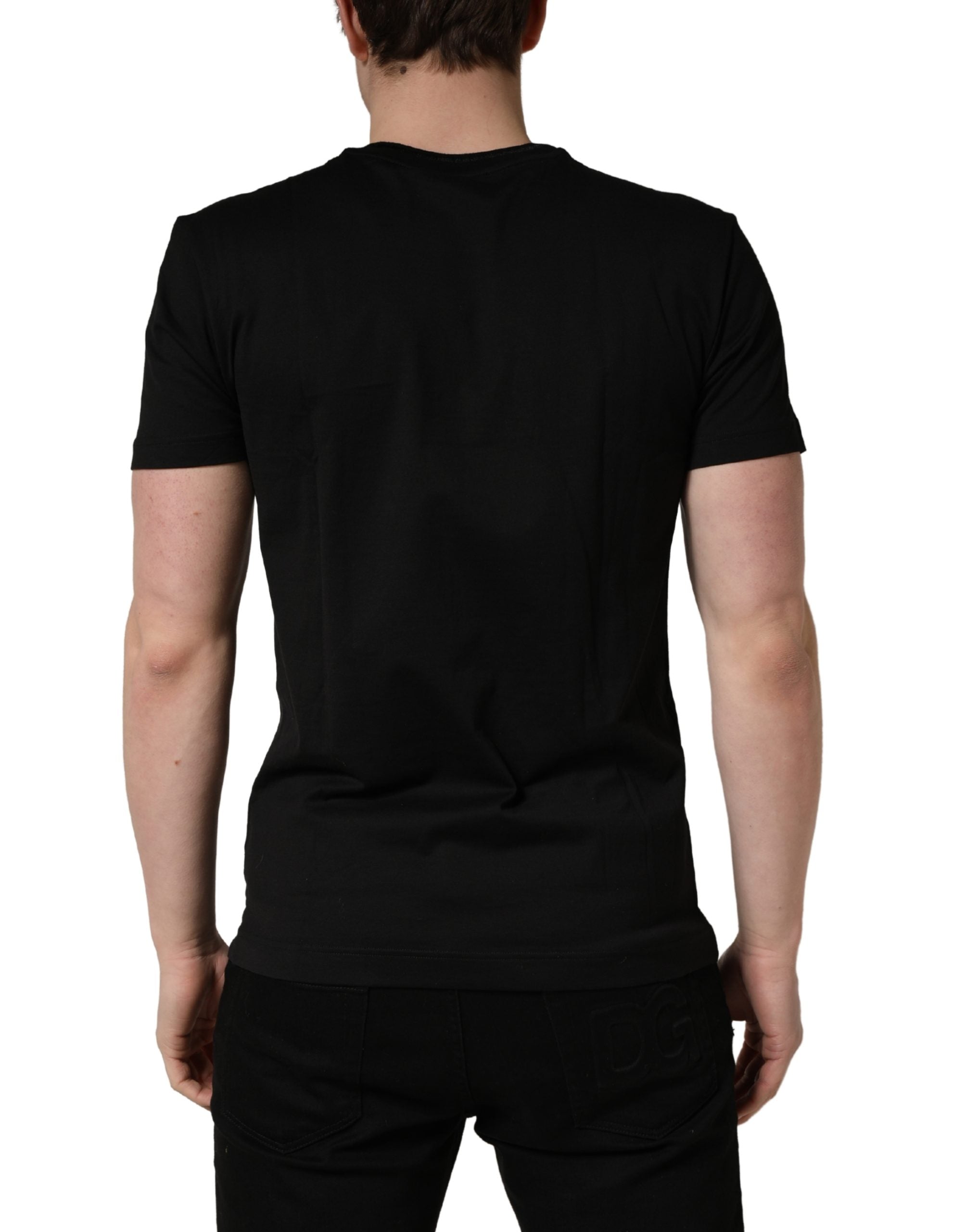 Dolce & Gabbana Black King Patch Cotton Men CrewNeck T-shirt Dolce & Gabbana