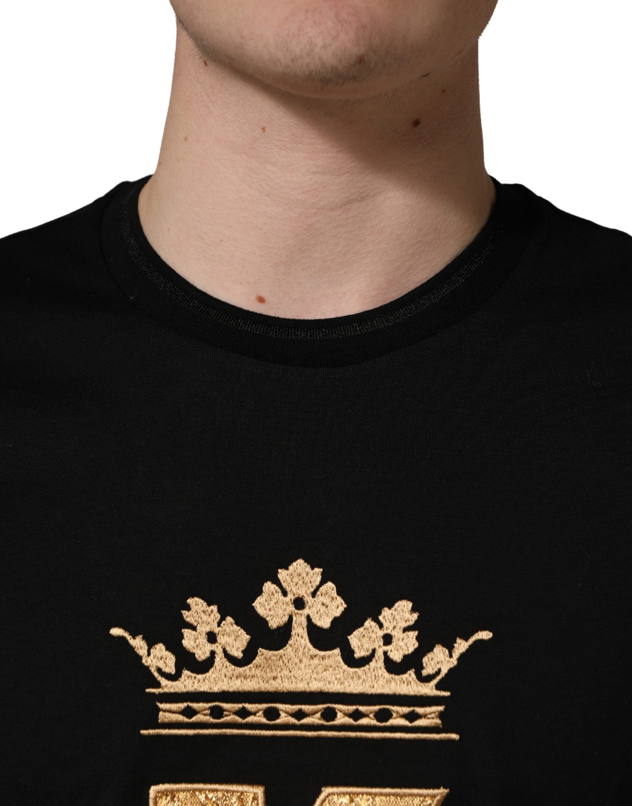 Dolce & Gabbana Black King Patch Cotton Men CrewNeck T-shirt Dolce & Gabbana