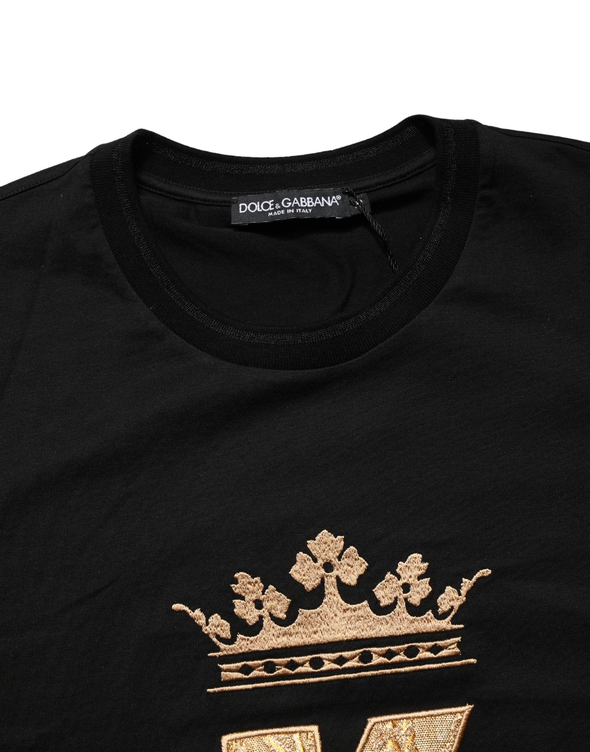 Dolce & Gabbana Black King Patch Cotton Men CrewNeck T-shirt Dolce & Gabbana