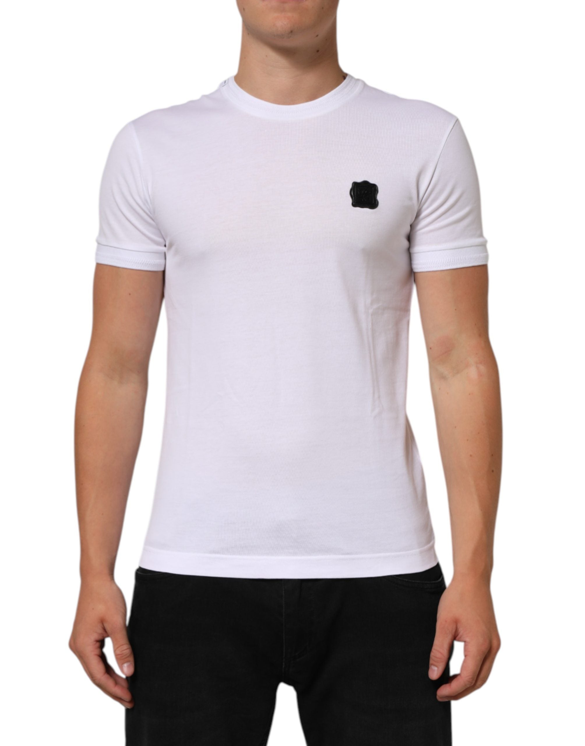 Dolce & Gabbana White Logo Patch Cotton Crew Neck T-shirt Dolce & Gabbana
