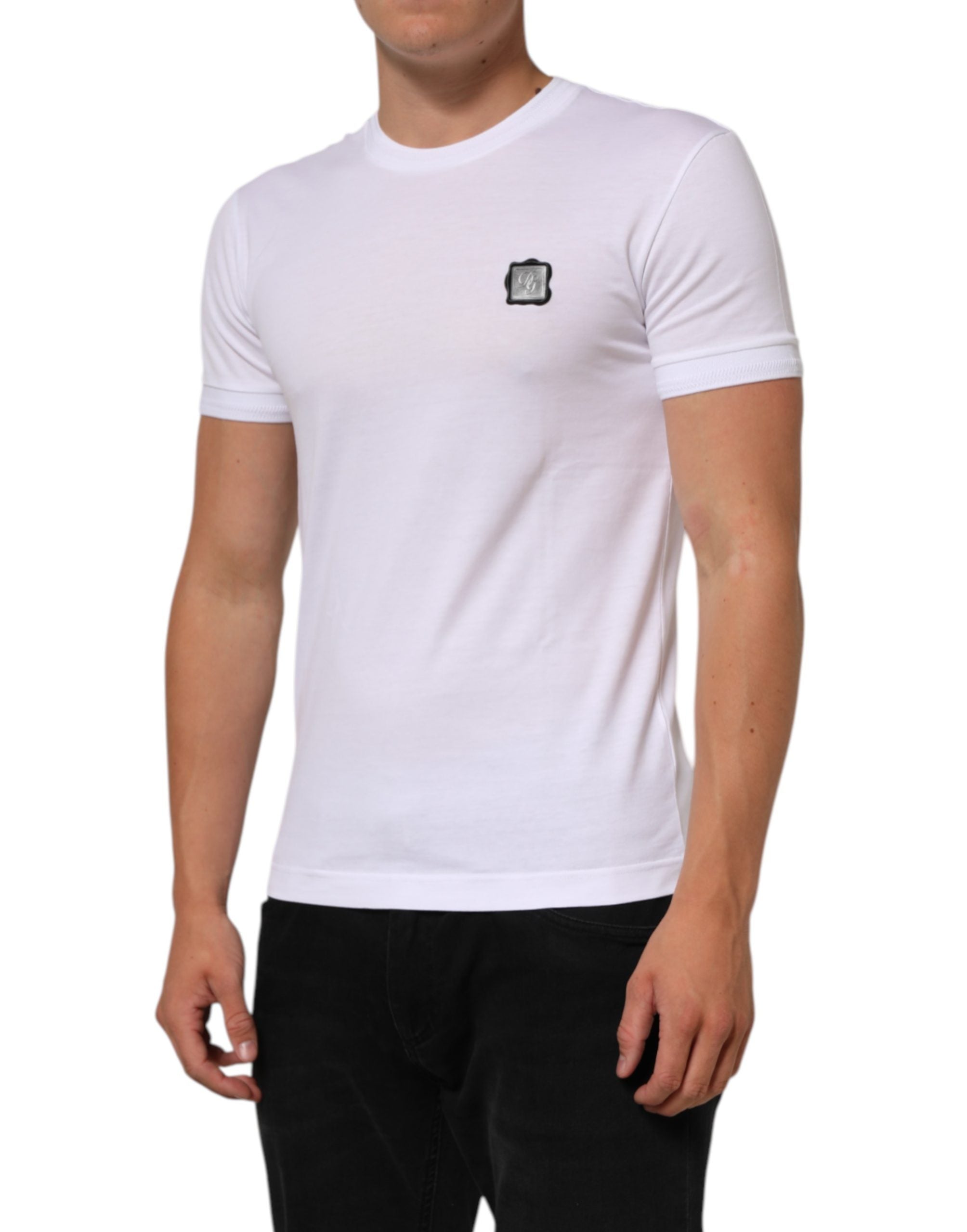 Dolce & Gabbana White Logo Patch Cotton Crew Neck T-shirt Dolce & Gabbana
