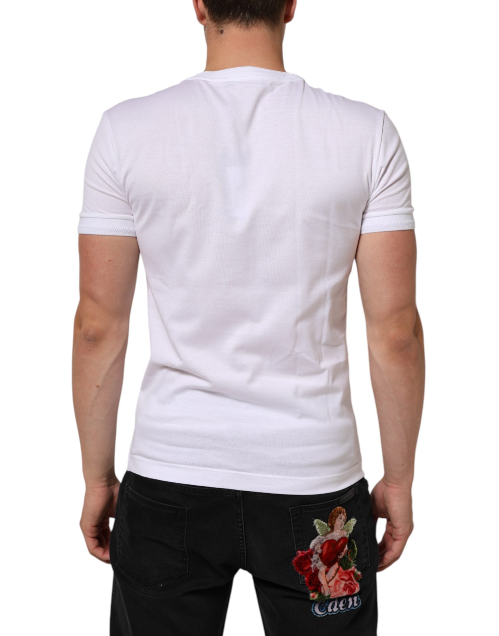 Dolce & Gabbana White Logo Patch Cotton Crew Neck T-shirt Dolce & Gabbana