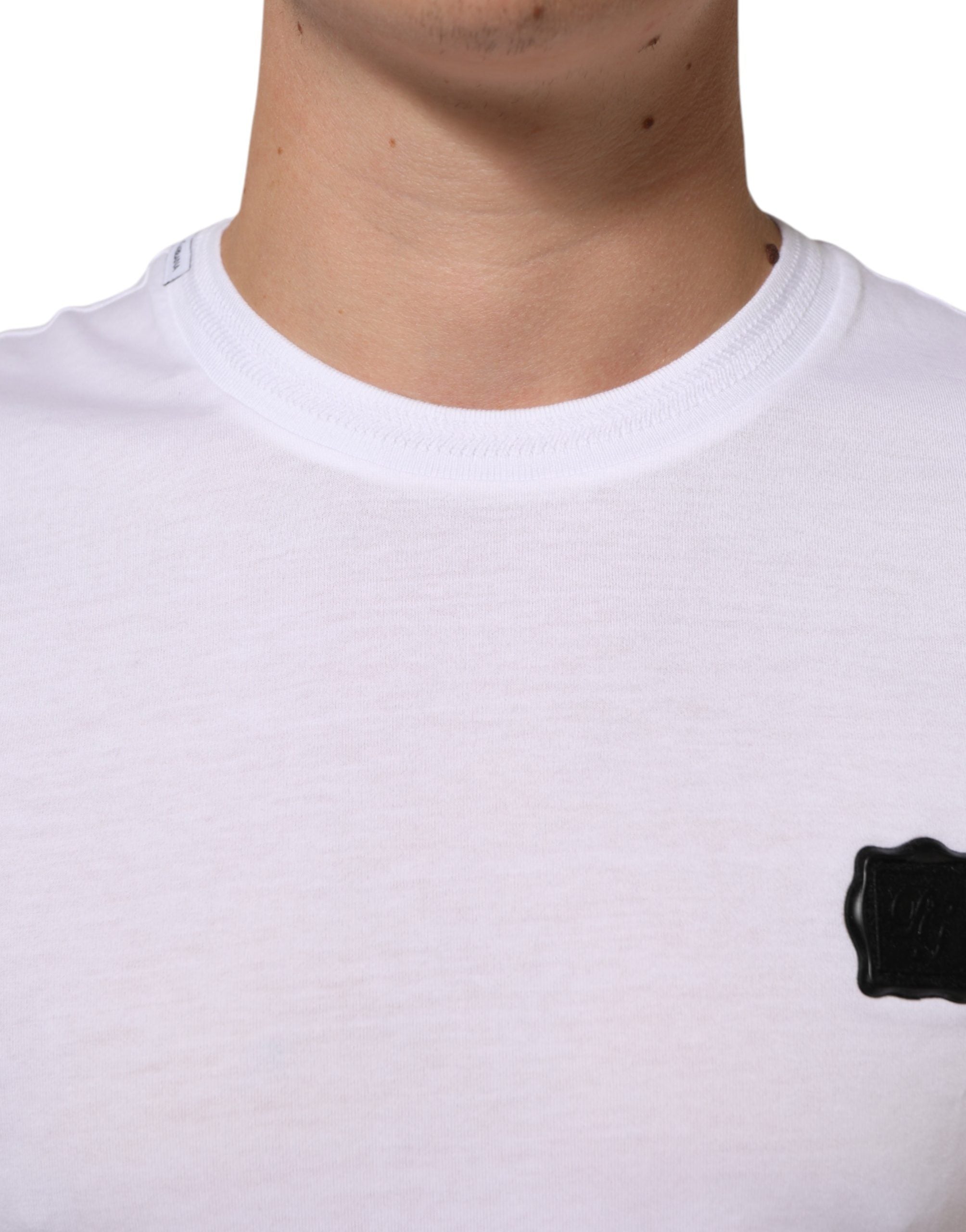 Dolce & Gabbana White Logo Patch Cotton Crew Neck T-shirt Dolce & Gabbana