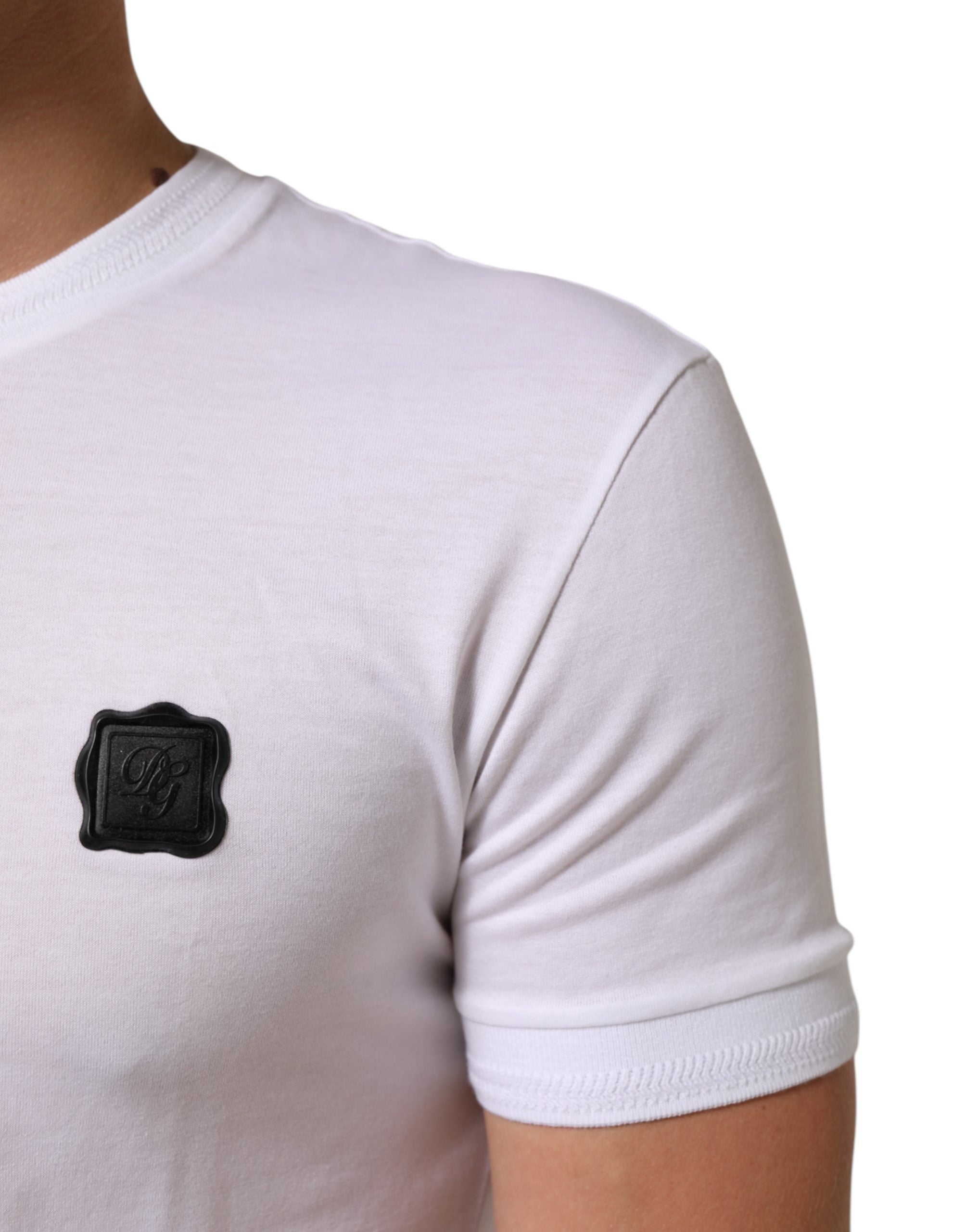 Dolce & Gabbana White Logo Patch Cotton Crew Neck T-shirt Dolce & Gabbana