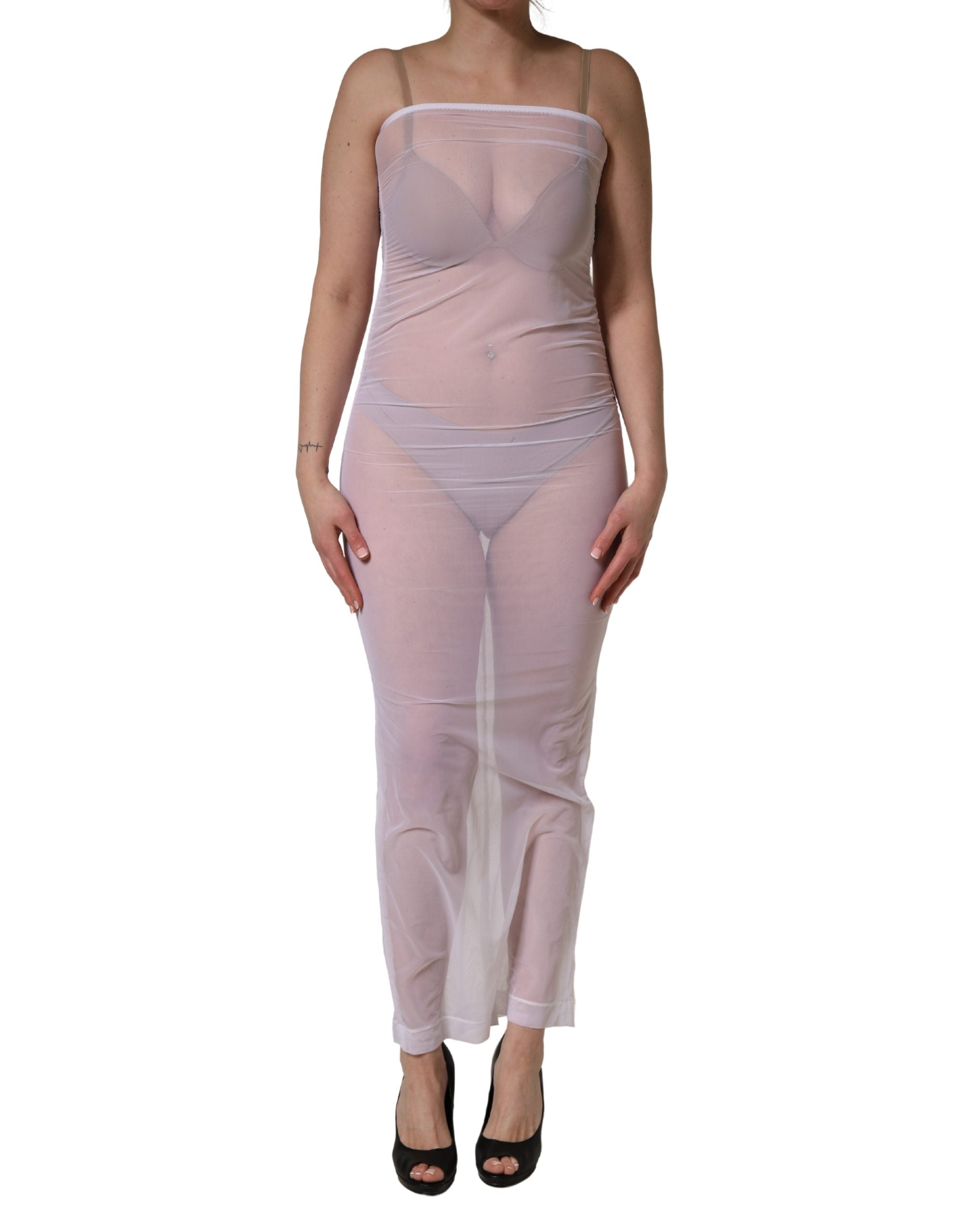 Dolce & Gabbana White Sheer Nylon Stretch Sheath Maxi Dress Dolce & Gabbana