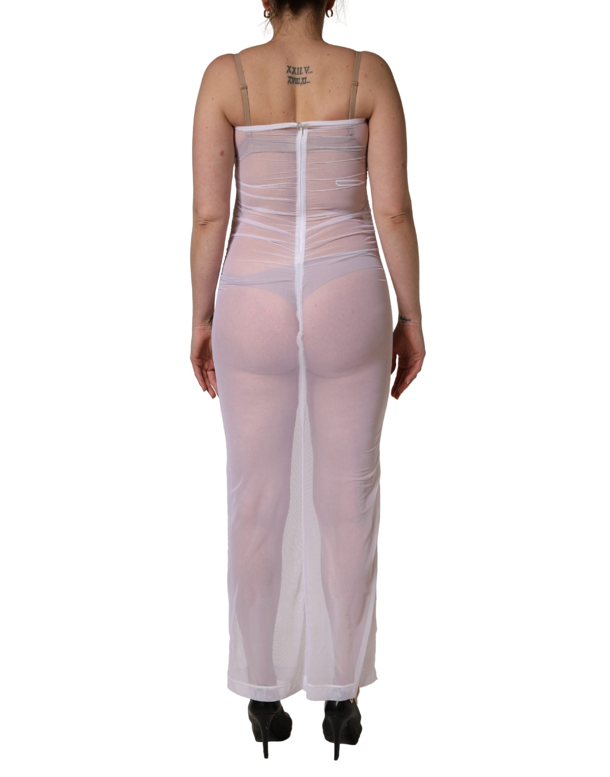 Dolce & Gabbana White Sheer Nylon Stretch Sheath Maxi Dress Dolce & Gabbana