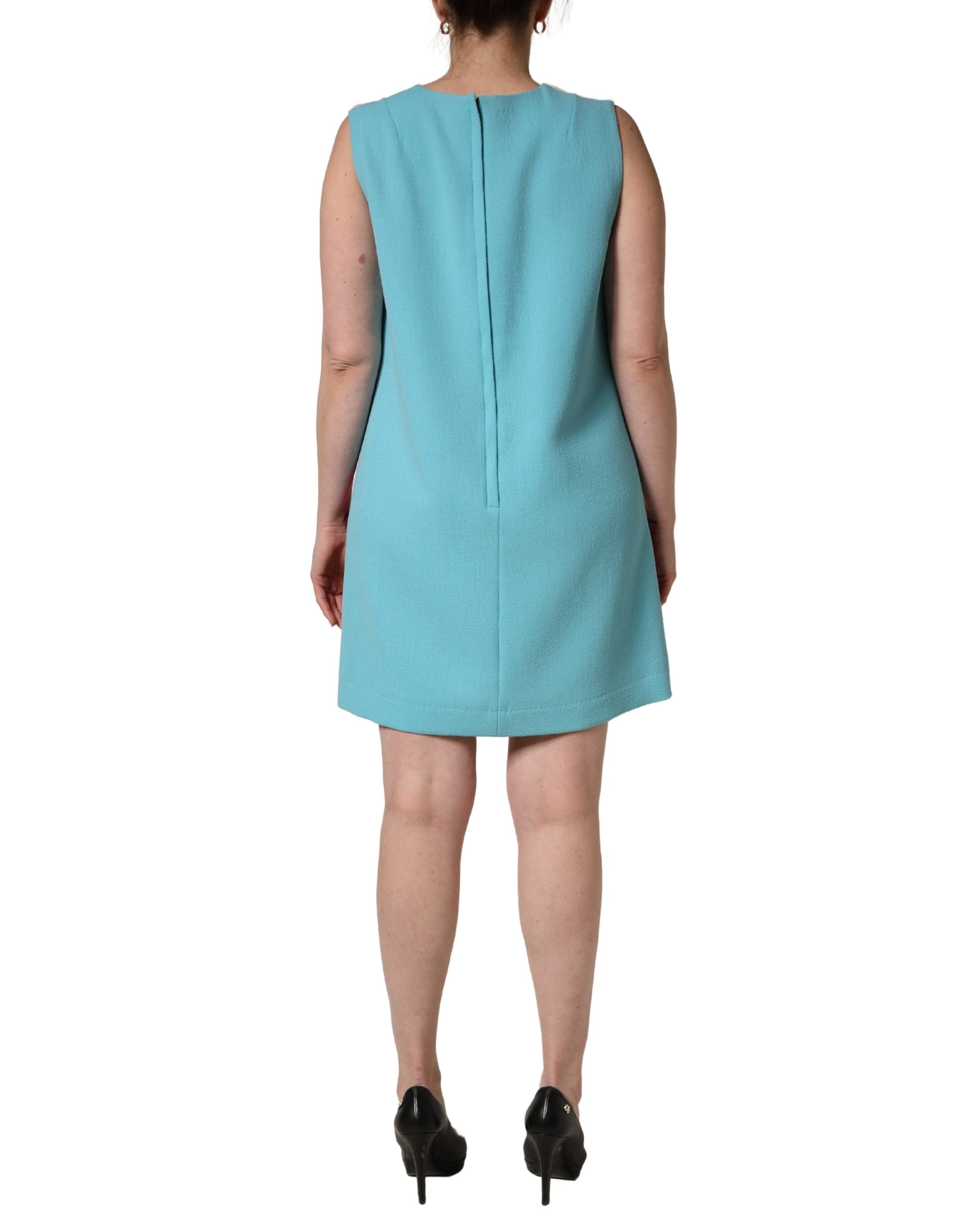 Dolce & Gabbana Pink Blue Wool Sleeveless Shift Mini  Dress Dolce & Gabbana