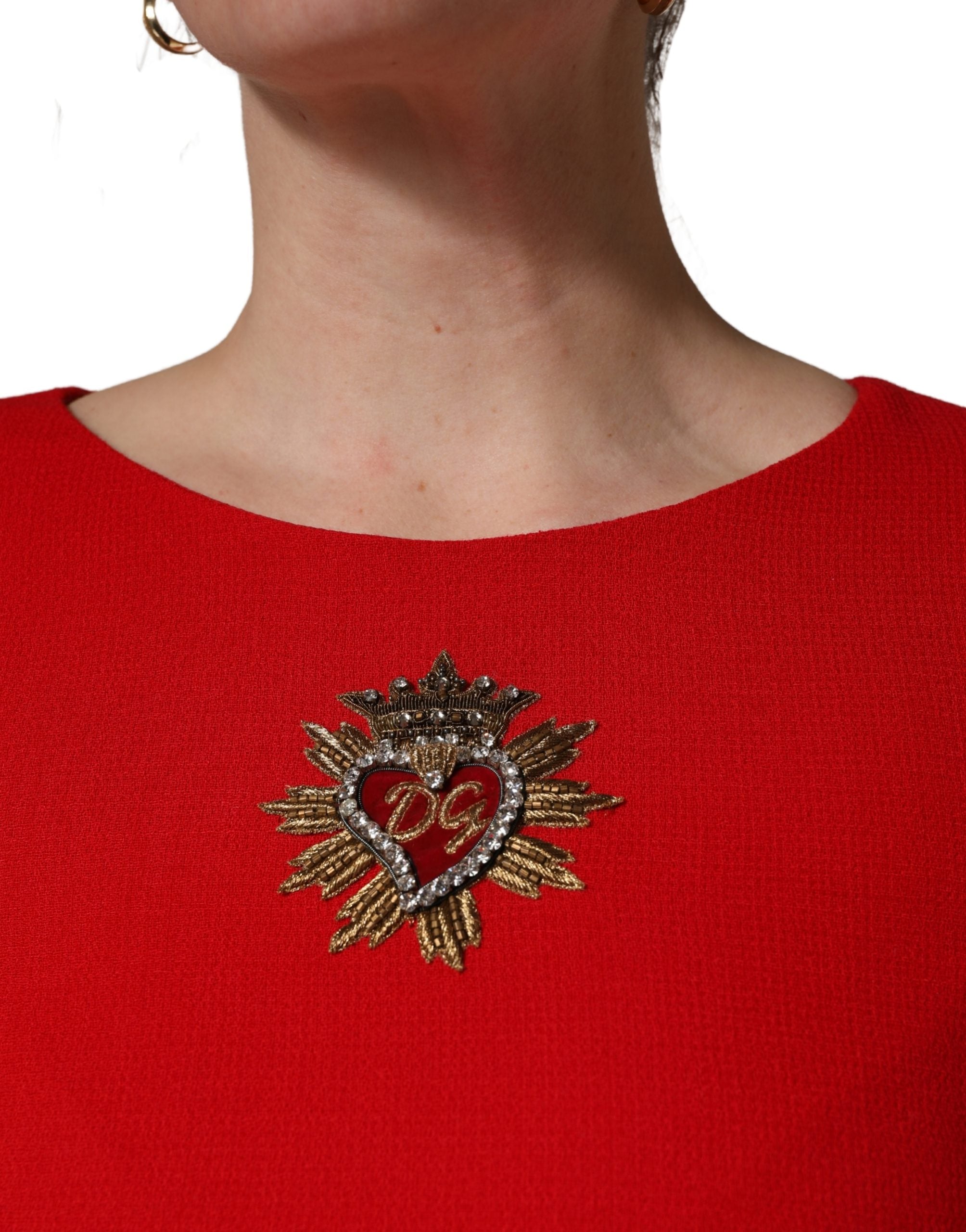 Dolce & Gabbana Red Heart Emmbellished Wool Mini  Dress Dolce & Gabbana