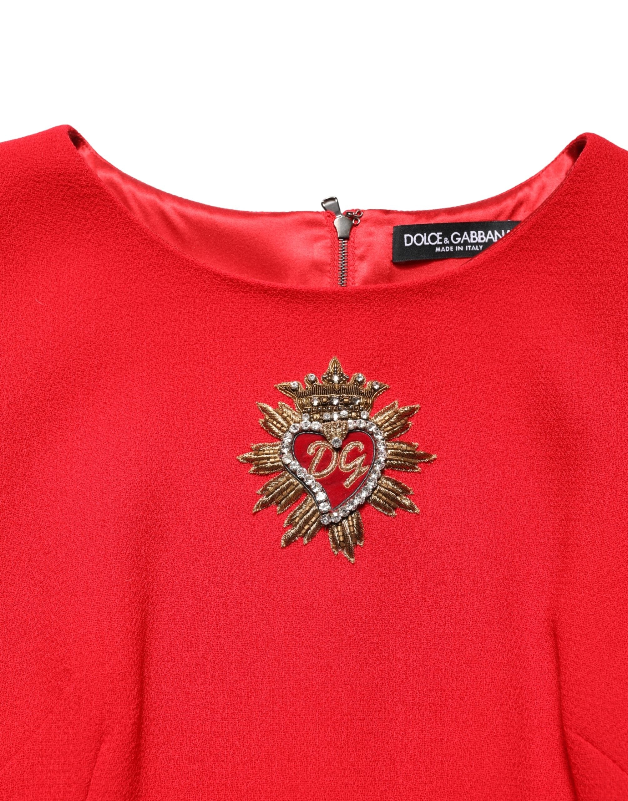 Dolce & Gabbana Red Heart Emmbellished Wool Mini  Dress Dolce & Gabbana
