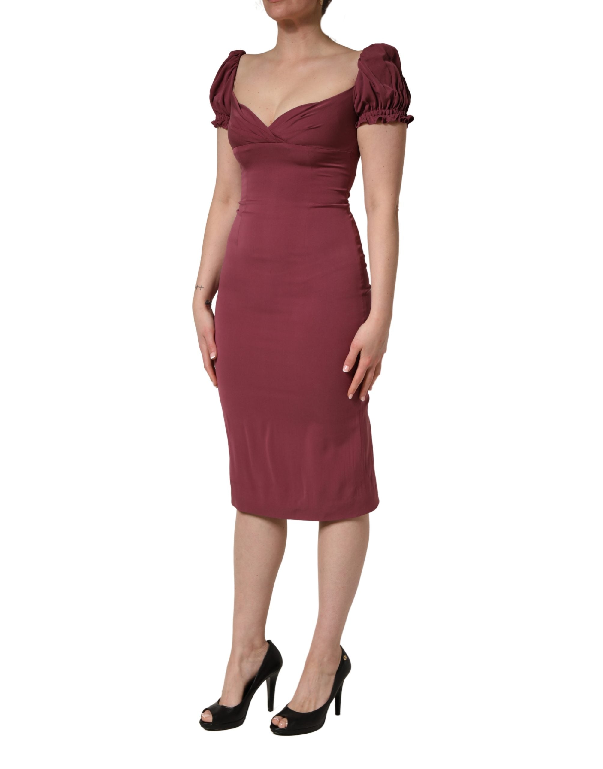 Dolce & Gabbana Maroon Silk Sweetheart Sheath Midi Dress Dolce & Gabbana