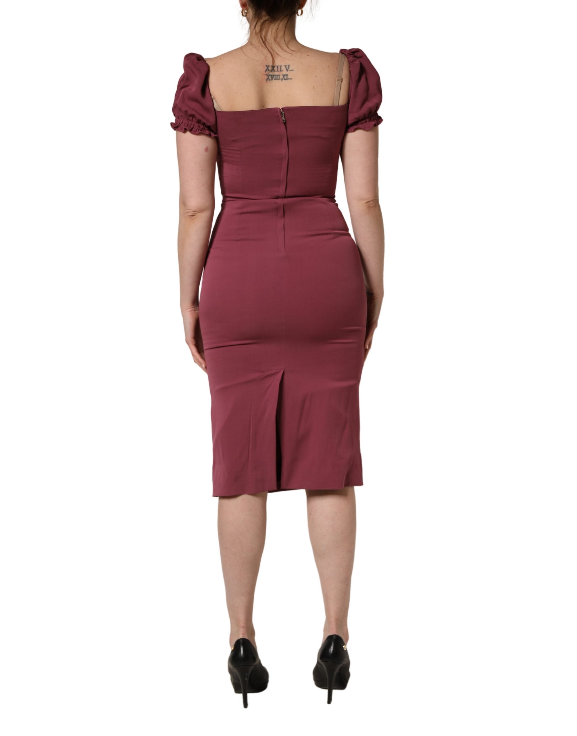 Dolce & Gabbana Maroon Silk Sweetheart Sheath Midi Dress Dolce & Gabbana