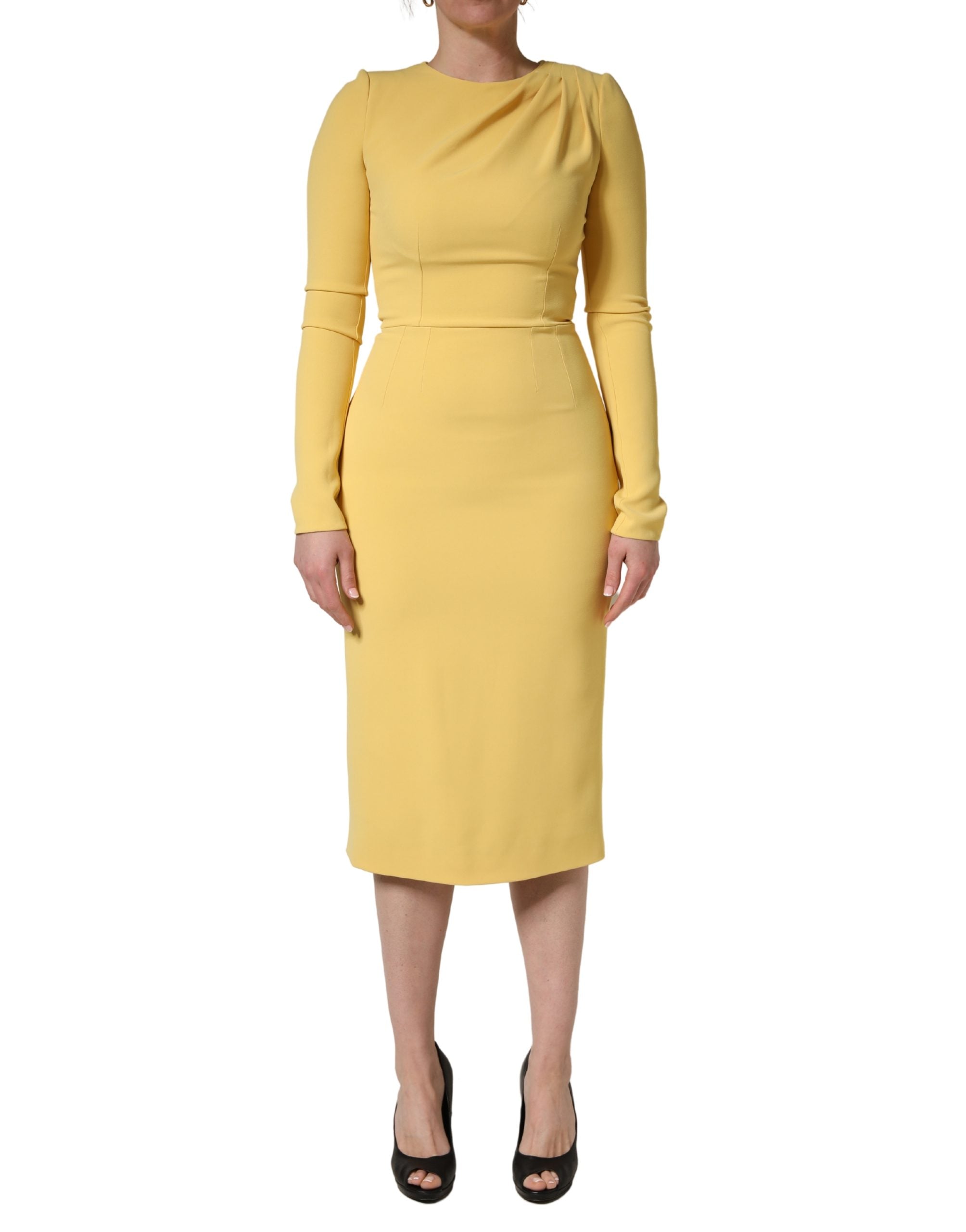 Dolce & Gabbana Yellow Silk Long Sleeves Sheath Midi Dress Dolce & Gabbana