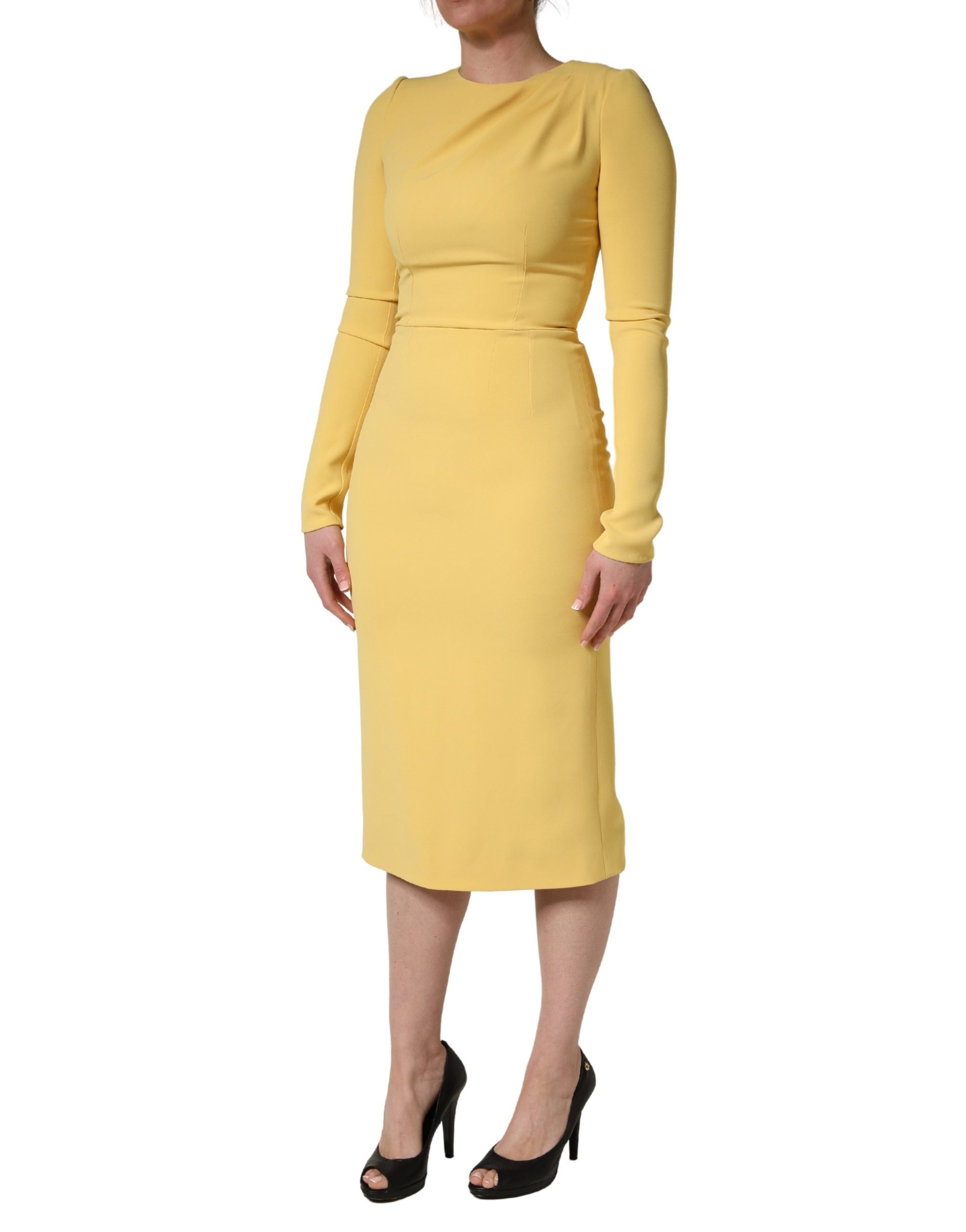 Dolce & Gabbana Yellow Silk Long Sleeves Sheath Midi Dress Dolce & Gabbana