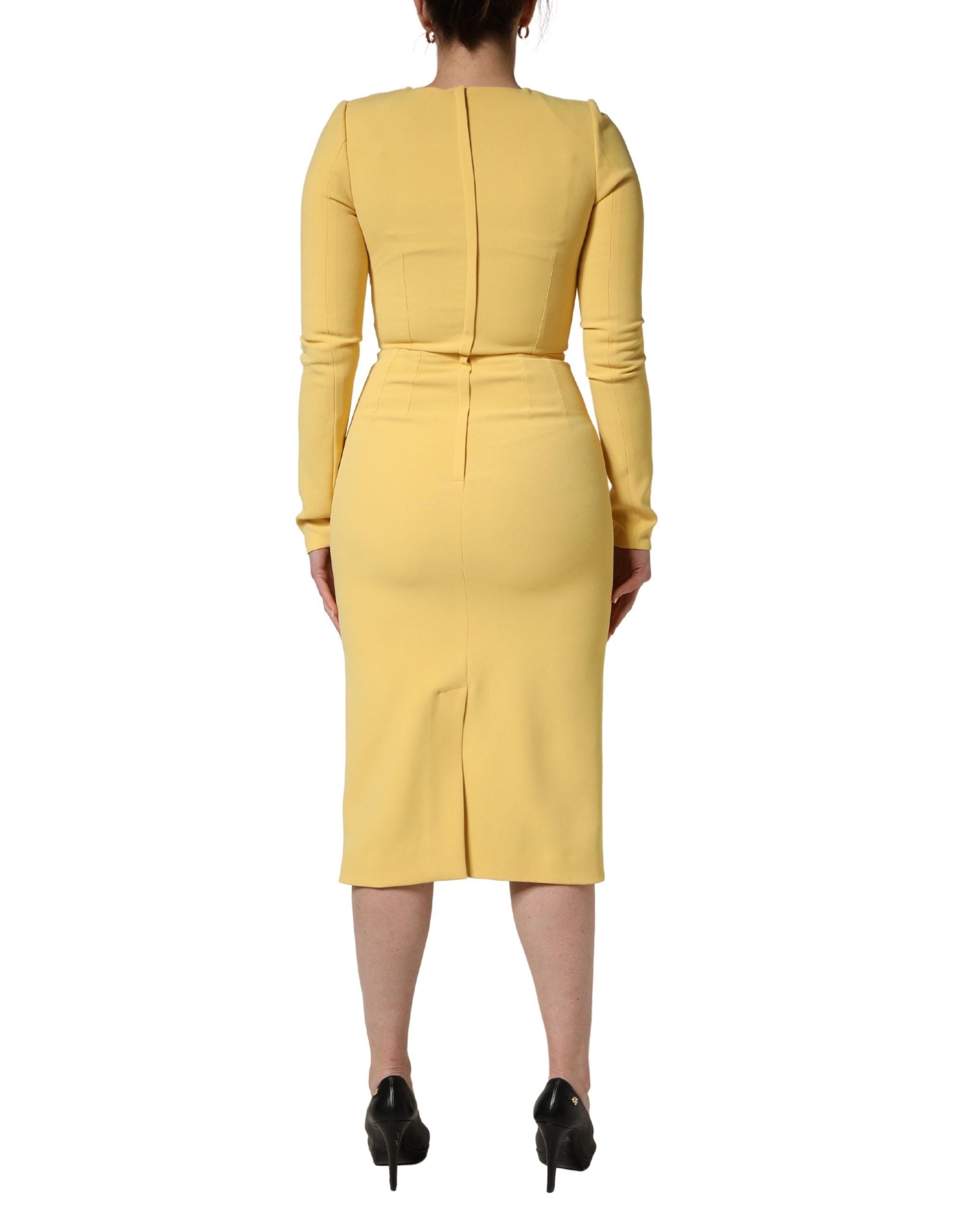 Dolce & Gabbana Yellow Silk Long Sleeves Sheath Midi Dress Dolce & Gabbana