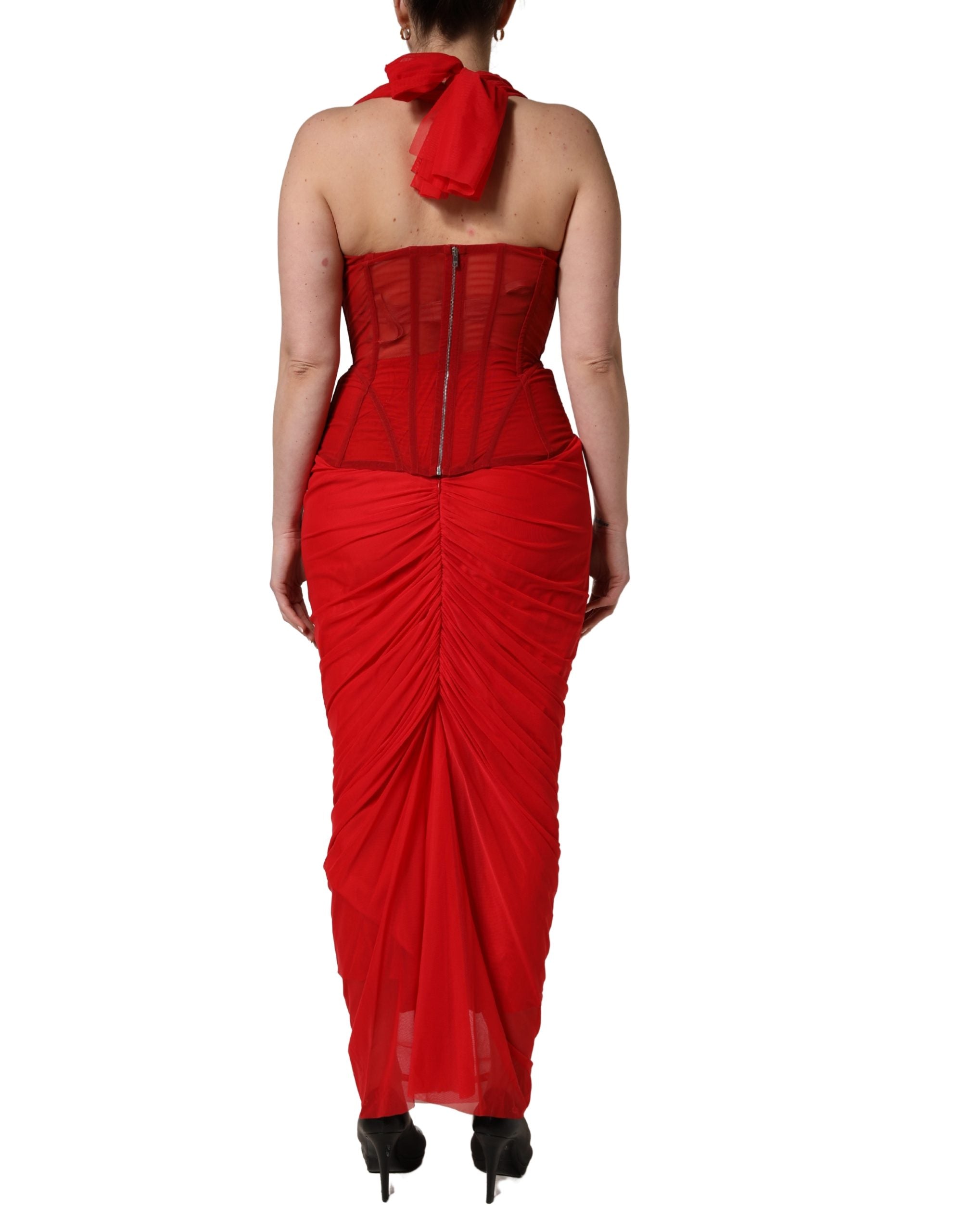 Dolce & Gabbana Red Halter Corset Sleeveless Sheath  Dress Dolce & Gabbana