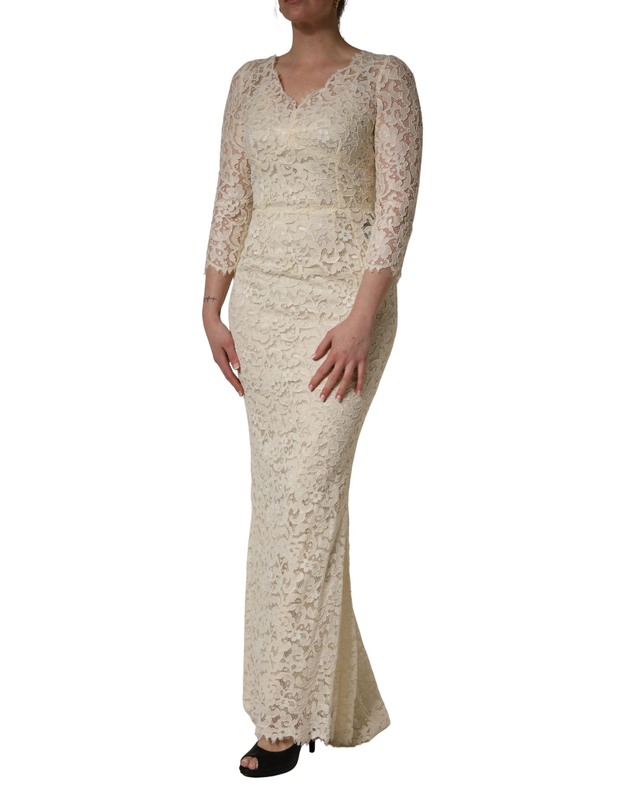 Dolce & Gabbana Off White Floral Lace Sheath Maxi Dress Dolce & Gabbana