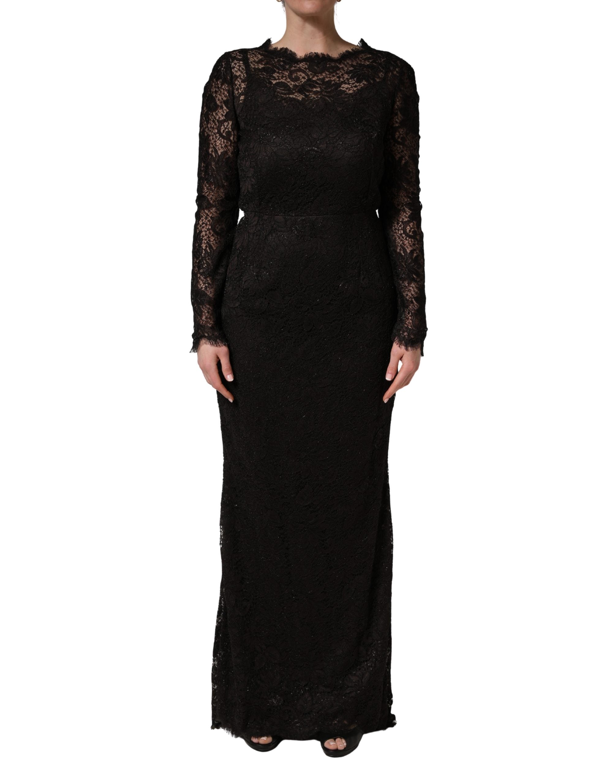 Dolce & Gabbana Black Floral Lace Sheath Long Maxi Dress Dolce & Gabbana