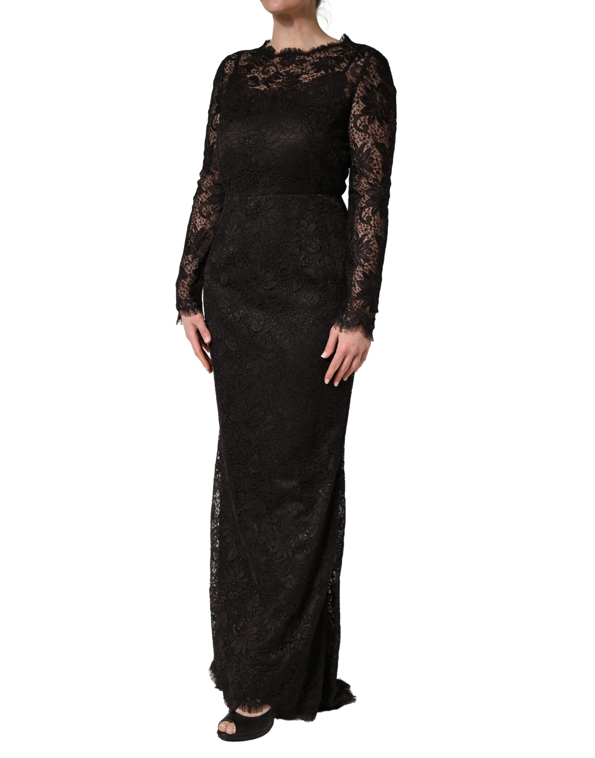 Dolce & Gabbana Black Floral Lace Sheath Long Maxi Dress Dolce & Gabbana