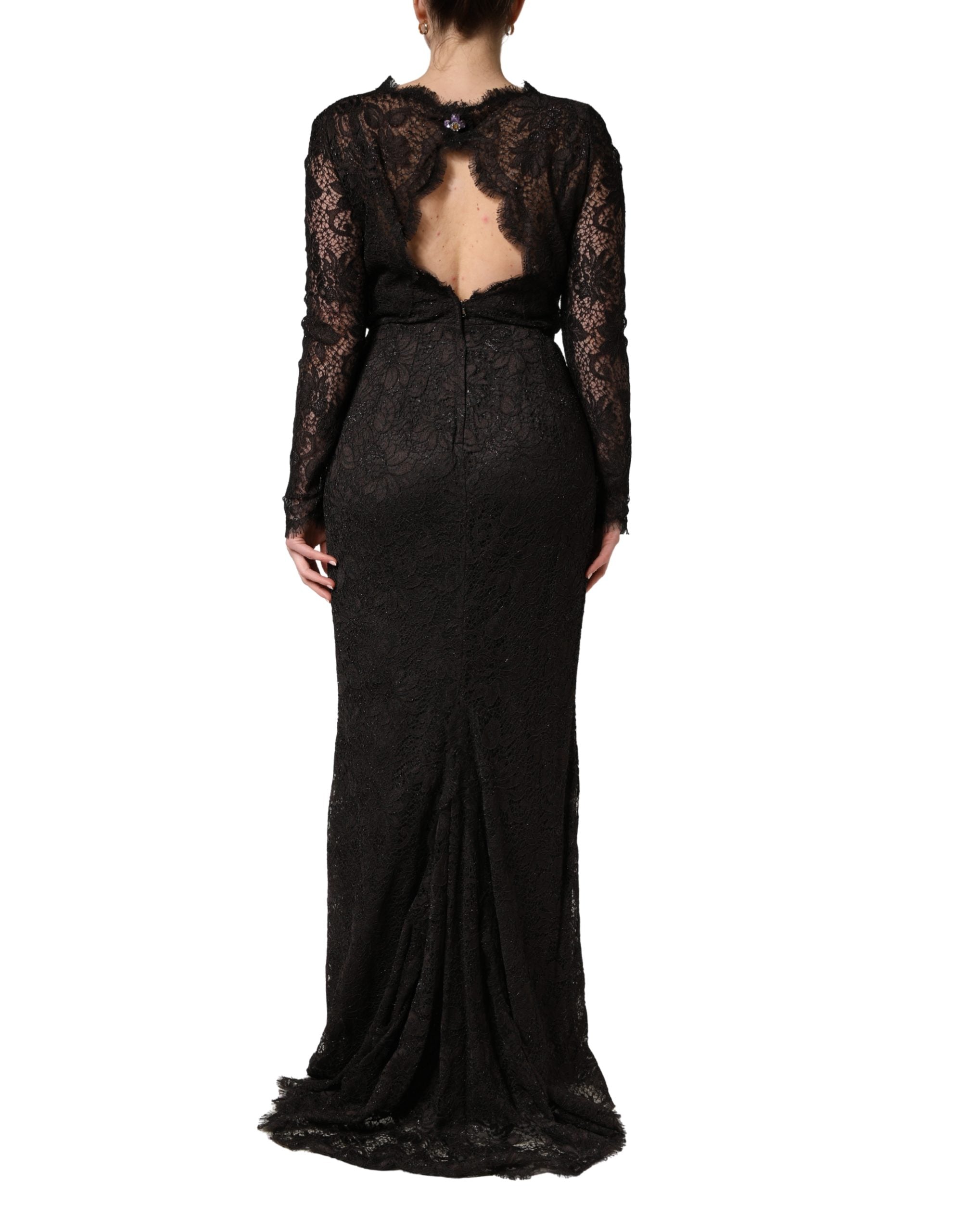 Dolce & Gabbana Black Floral Lace Sheath Long Maxi Dress Dolce & Gabbana