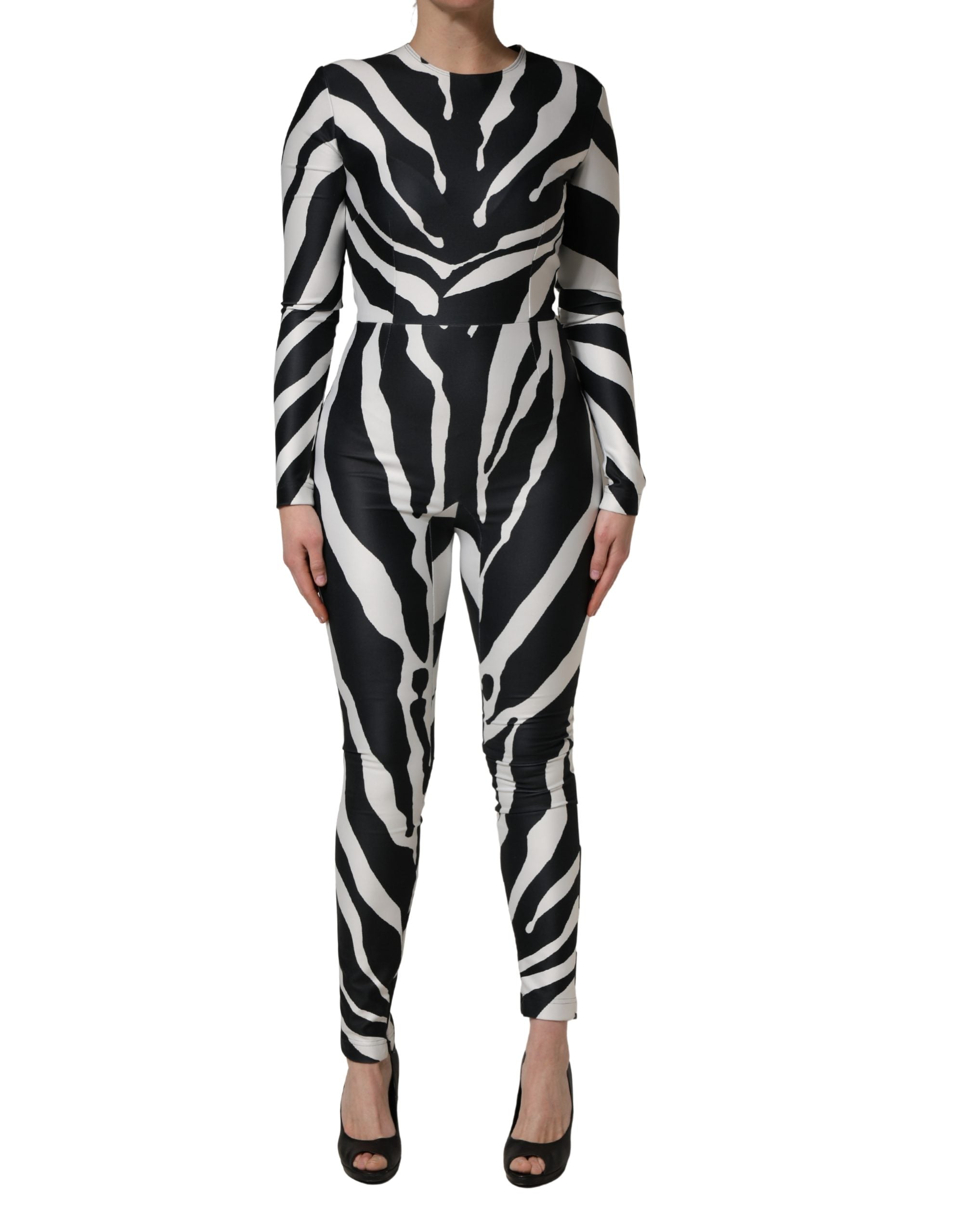 Dolce & Gabbana Black White Polyester Zebra Pattern Jumpsuit Dolce & Gabbana