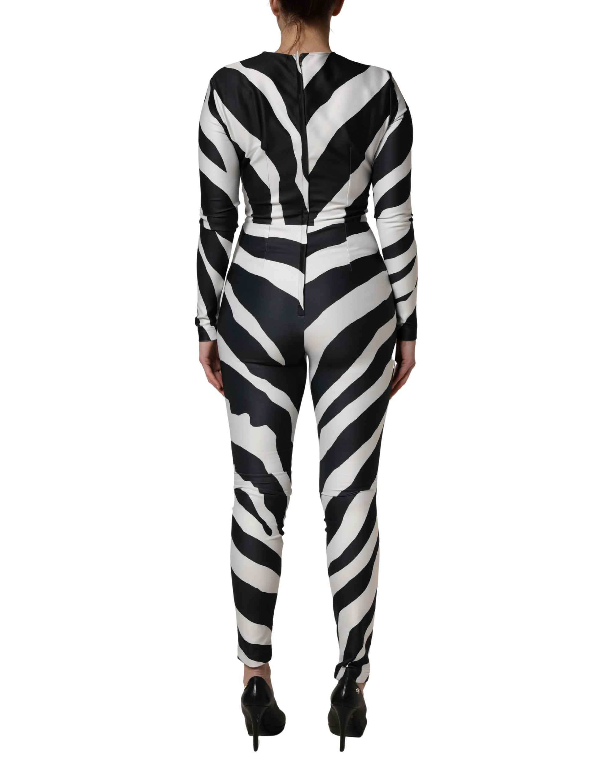 Dolce & Gabbana Black White Polyester Zebra Pattern Jumpsuit Dolce & Gabbana