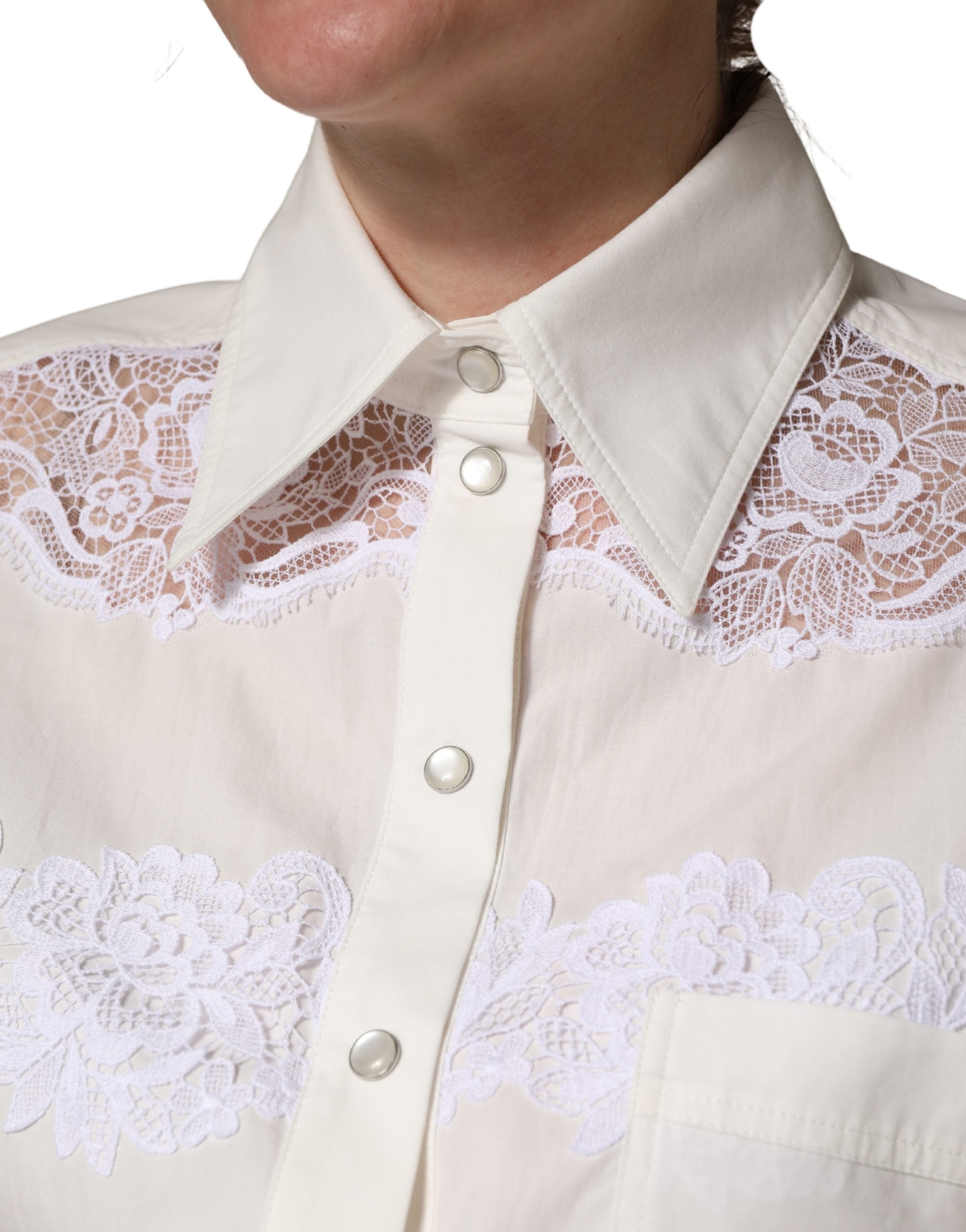 Dolce & Gabbana White Cotton Lace Trim Long Sleeves Jumpsuit Dolce & Gabbana