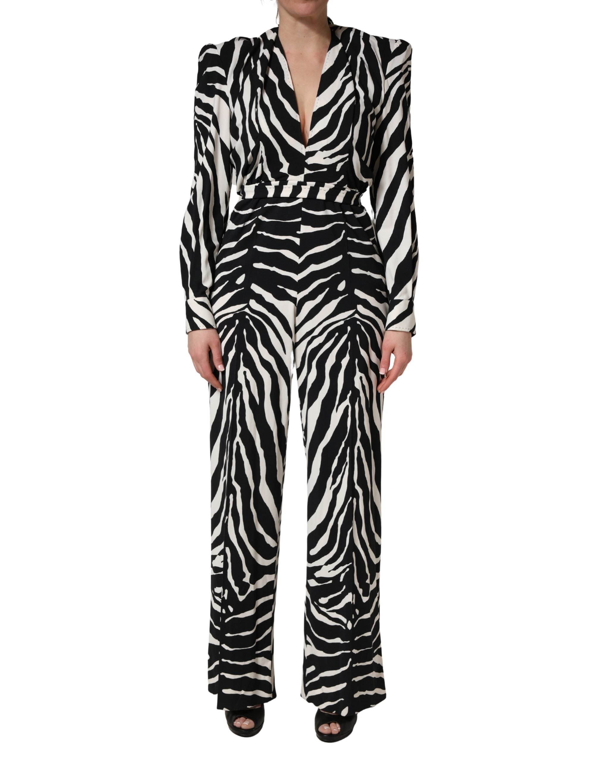 Dolce & Gabbana Black White Viscose Zebra Pattern Jumpsuit Dolce & Gabbana