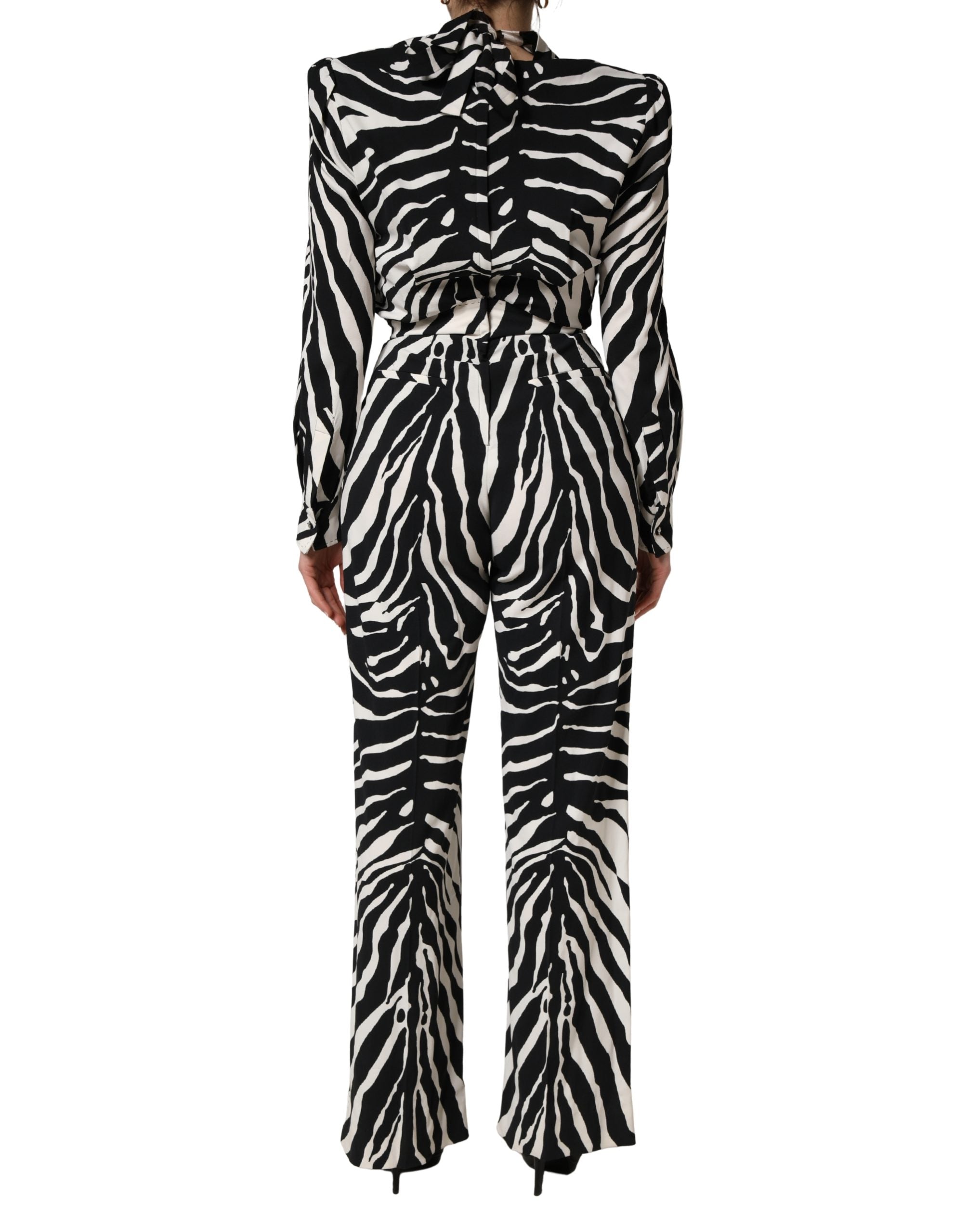Dolce & Gabbana Black White Viscose Zebra Pattern Jumpsuit Dolce & Gabbana