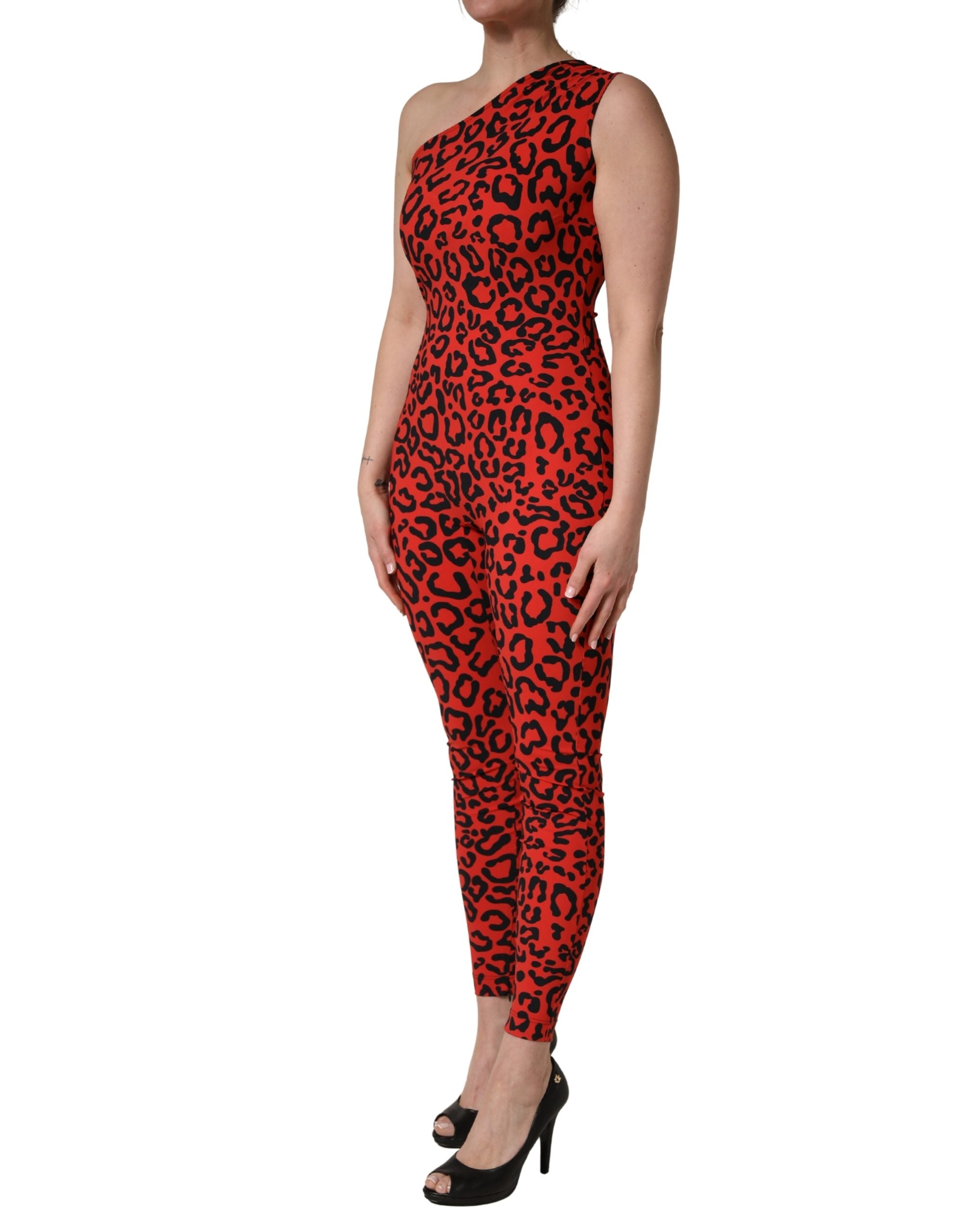 Dolce & Gabbana Black Red Nylon Leopard Pattern Jumpsuit Dolce & Gabbana
