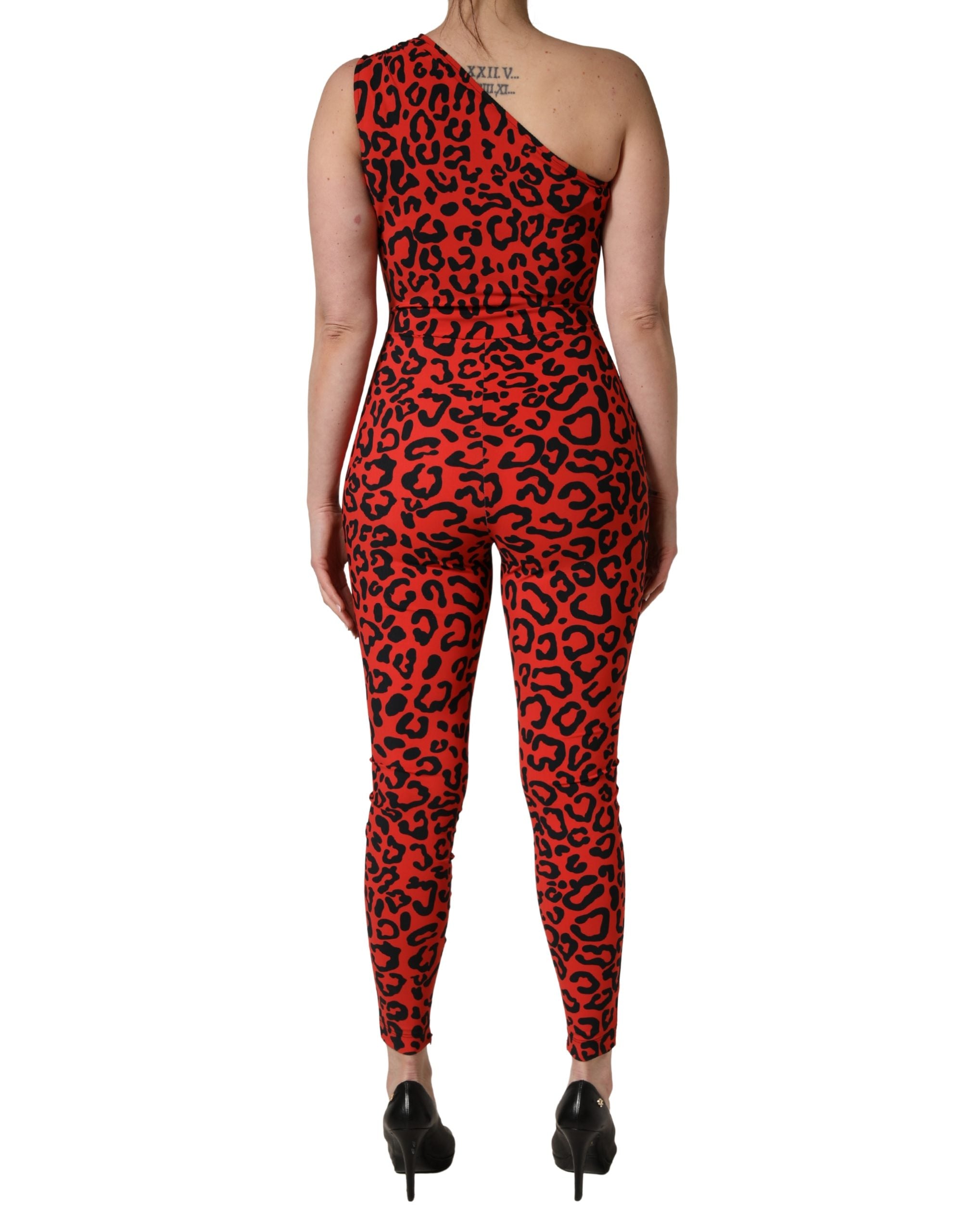 Dolce & Gabbana Black Red Nylon Leopard Pattern Jumpsuit Dolce & Gabbana