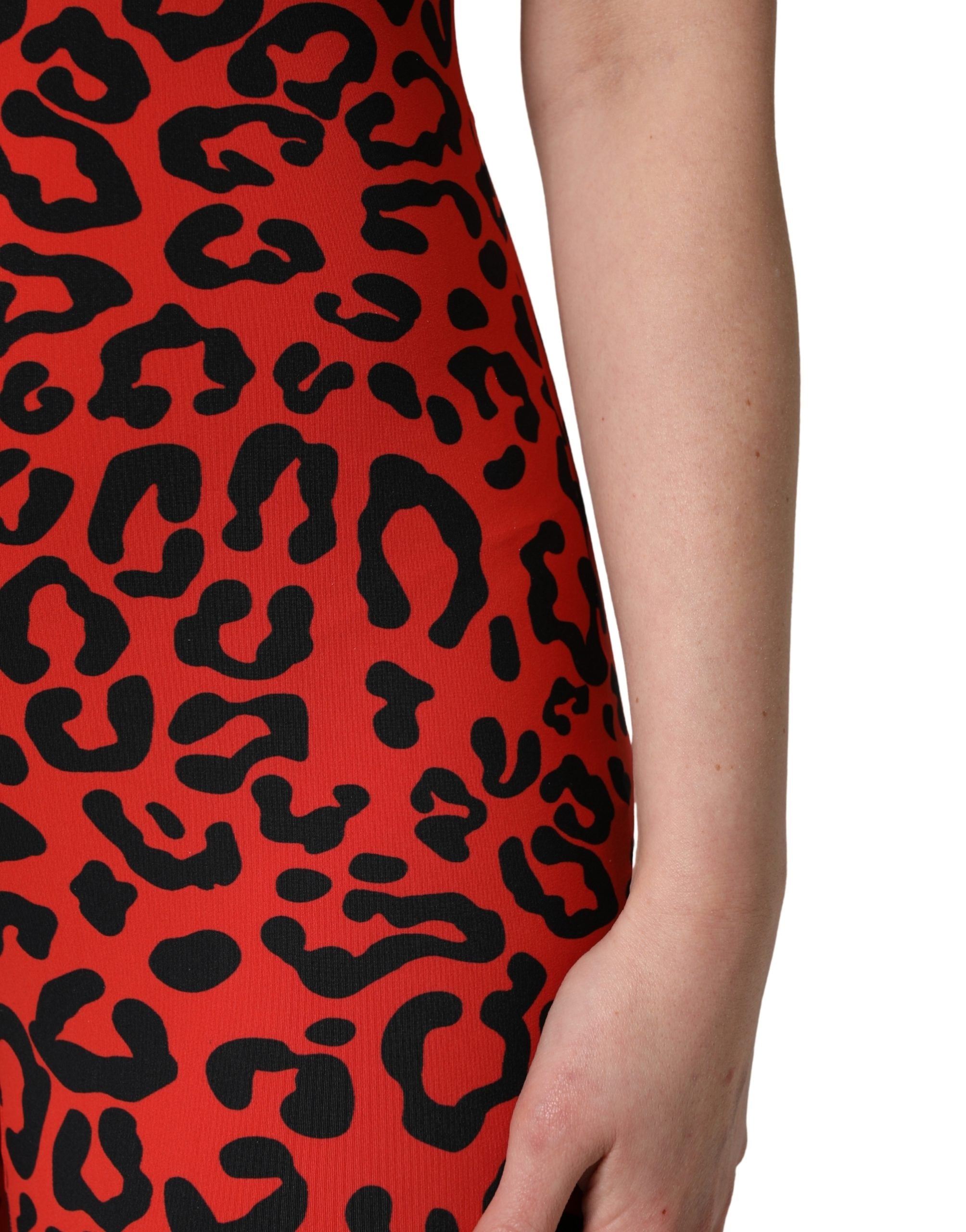 Dolce & Gabbana Black Red Nylon Leopard Pattern Jumpsuit Dolce & Gabbana