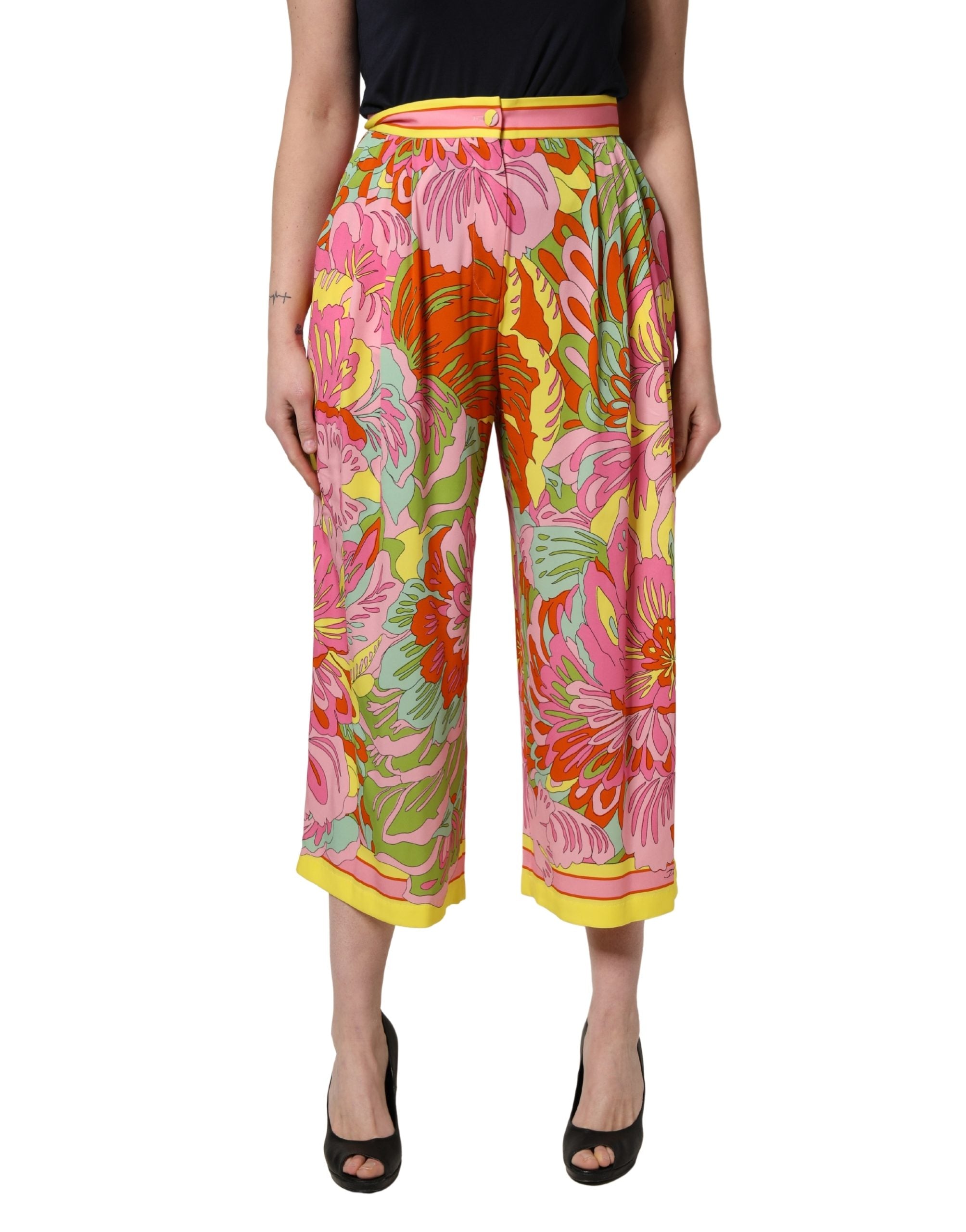 Dolce & Gabbana Multicolor FloralPrint Cropped Trouser Pants Dolce & Gabbana
