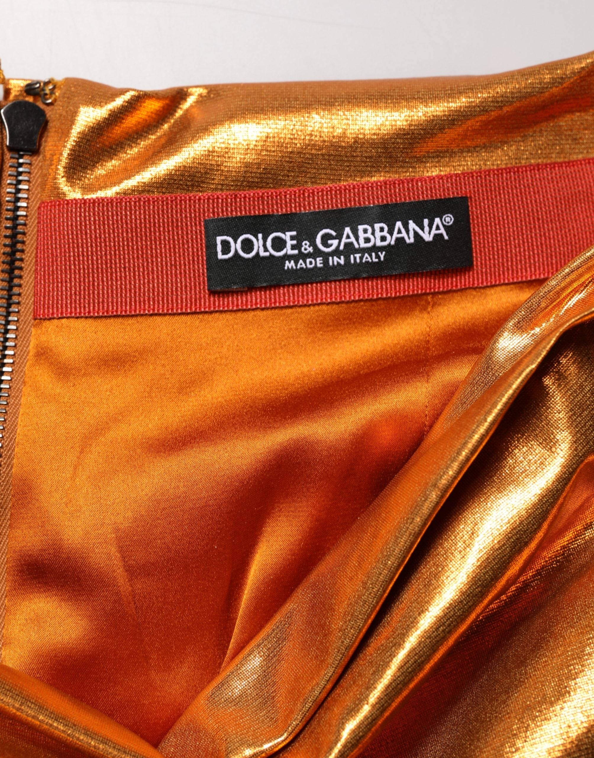 Dolce & Gabbana Metallic Orange Ruched Lame Bodycon Mini Skirt Dolce & Gabbana