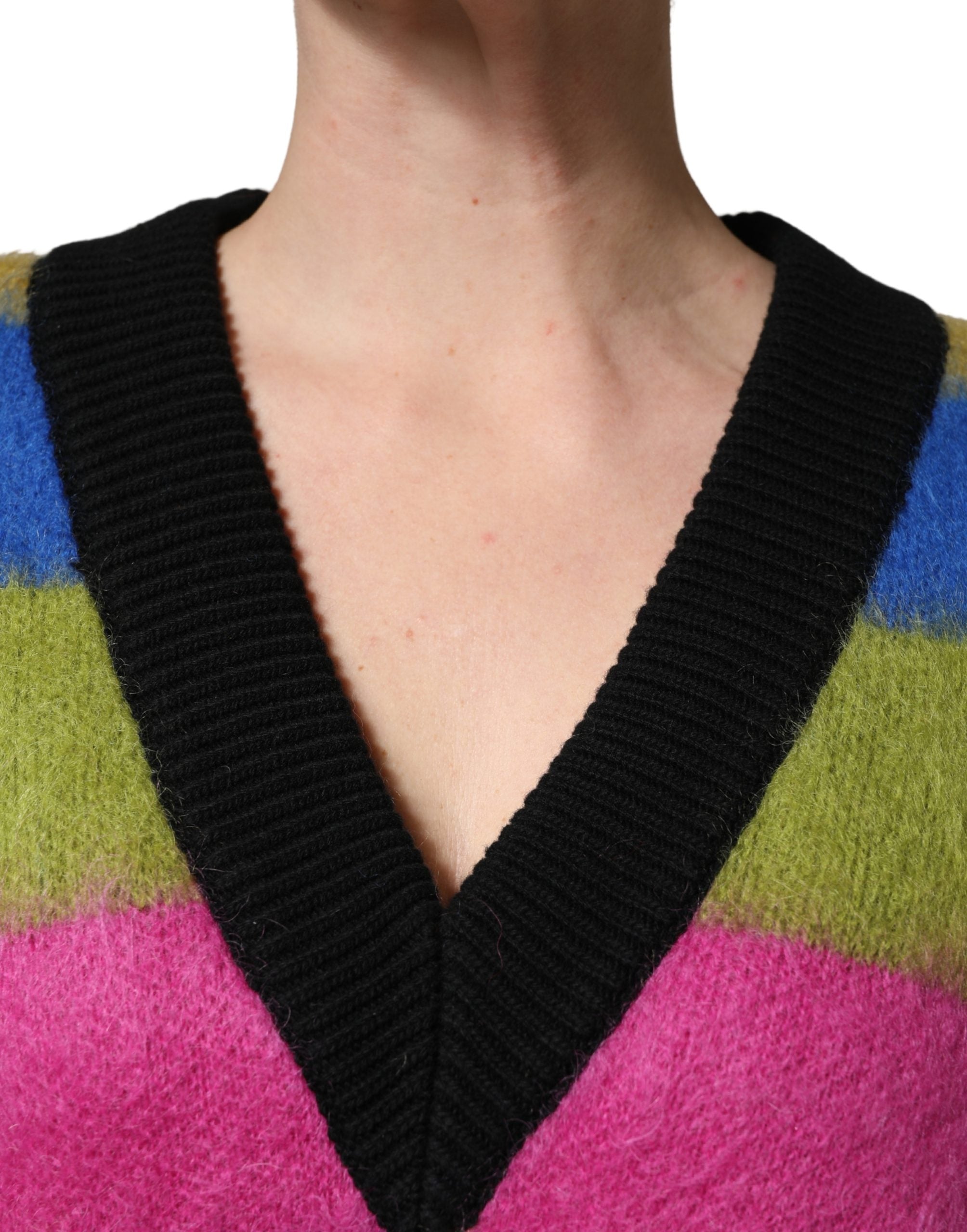 Dolce & Gabbana Multicolor Stripes V-neck Pullover Sweater Dolce & Gabbana