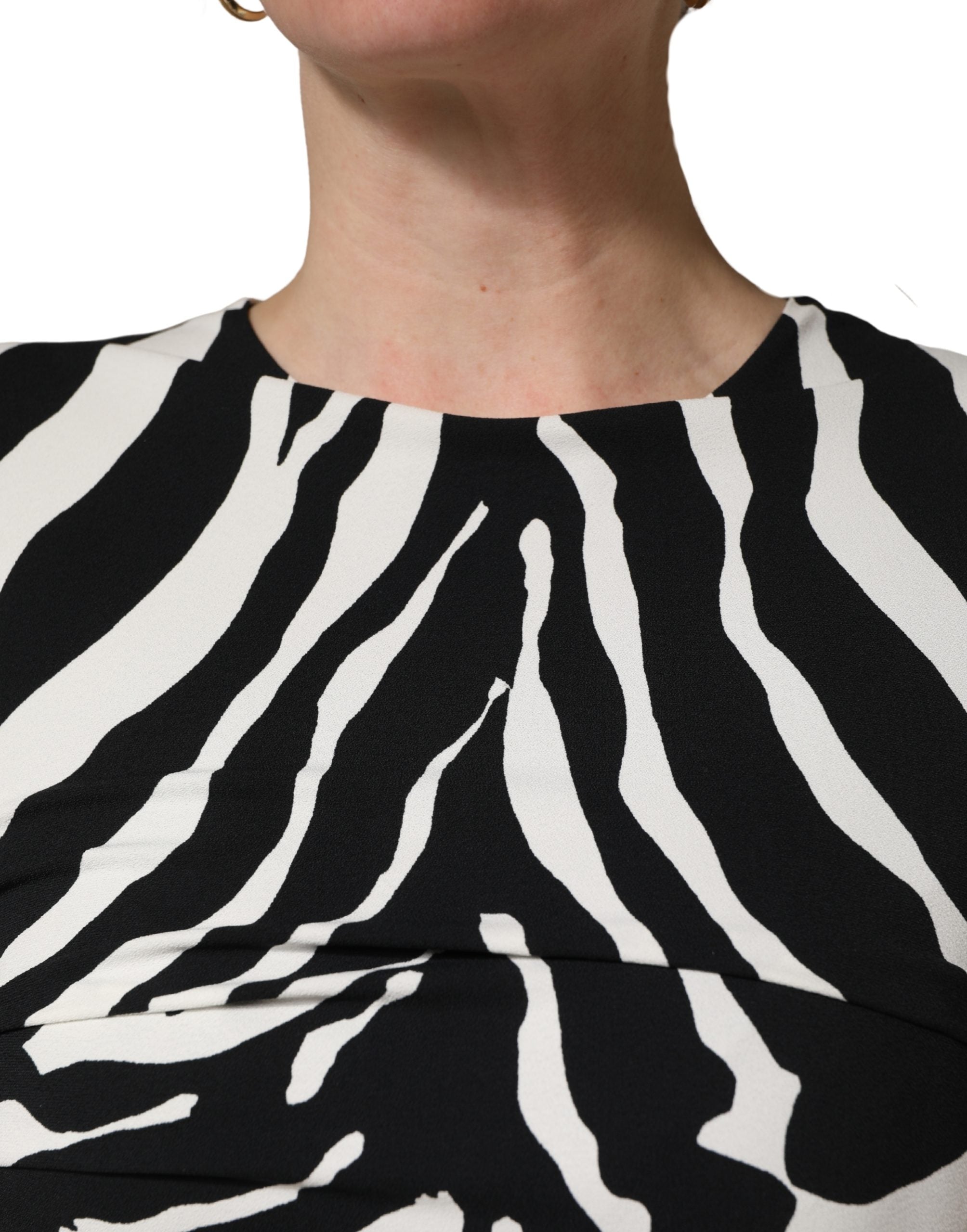 Dolce & Gabbana Black White Zebra Cady Calf Length Dress Dolce & Gabbana