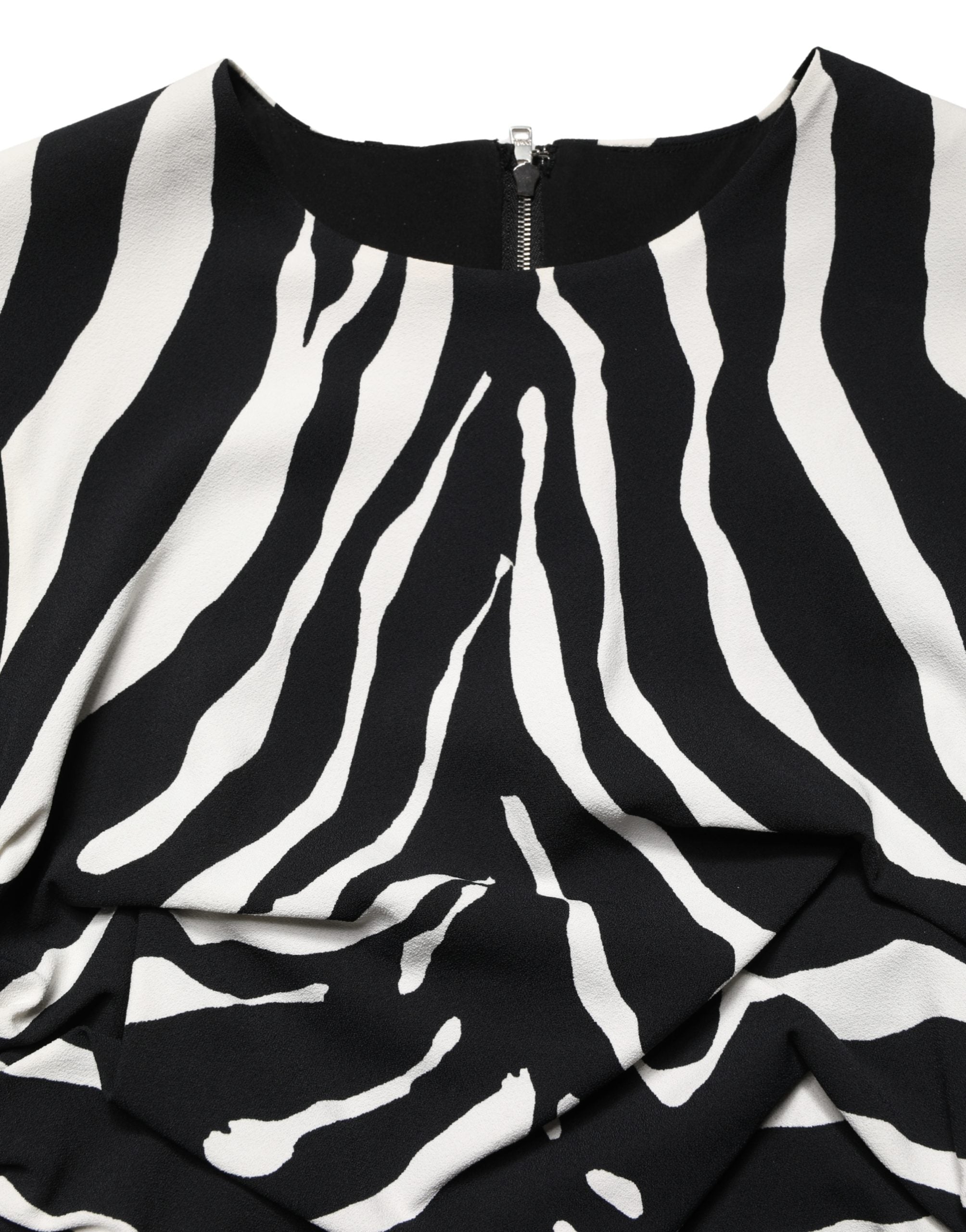 Dolce & Gabbana Black White Zebra Cady Calf Length Dress Dolce & Gabbana