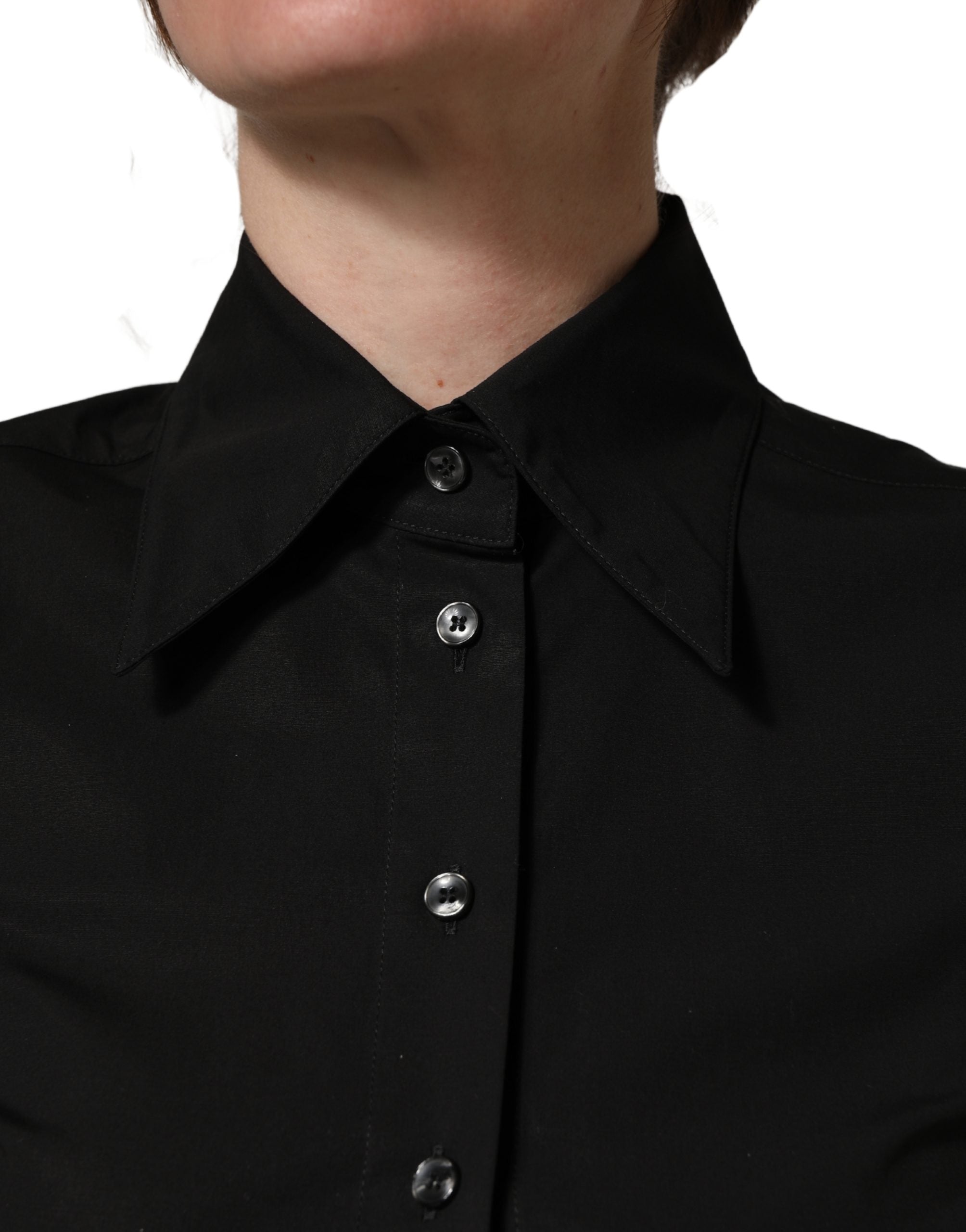 Dolce & Gabbana Black Cotton Sleeveless Collared Blouse Top Dolce & Gabbana