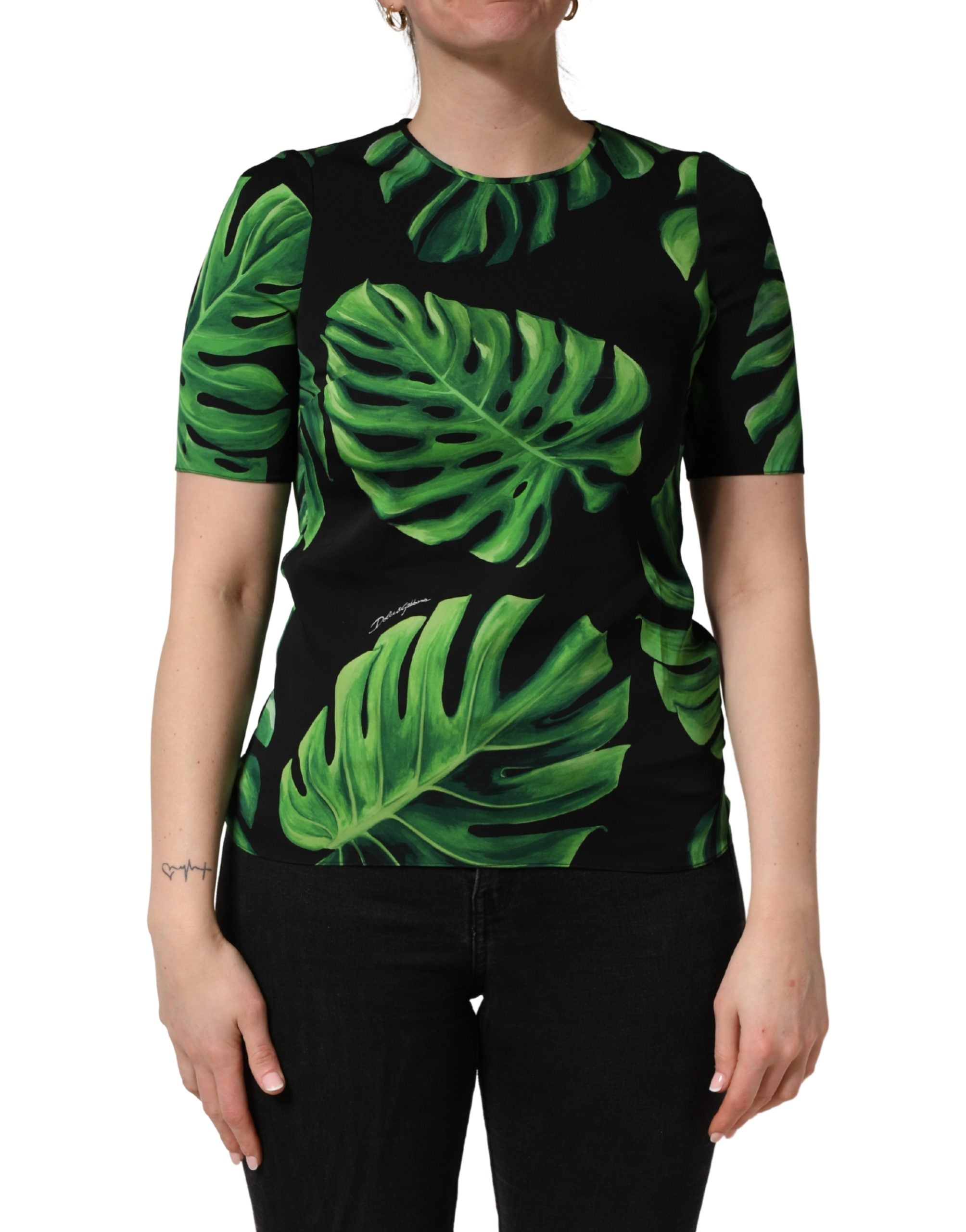 Dolce & Gabbana Black Philodendron Print Silk Blouse Top Dolce & Gabbana