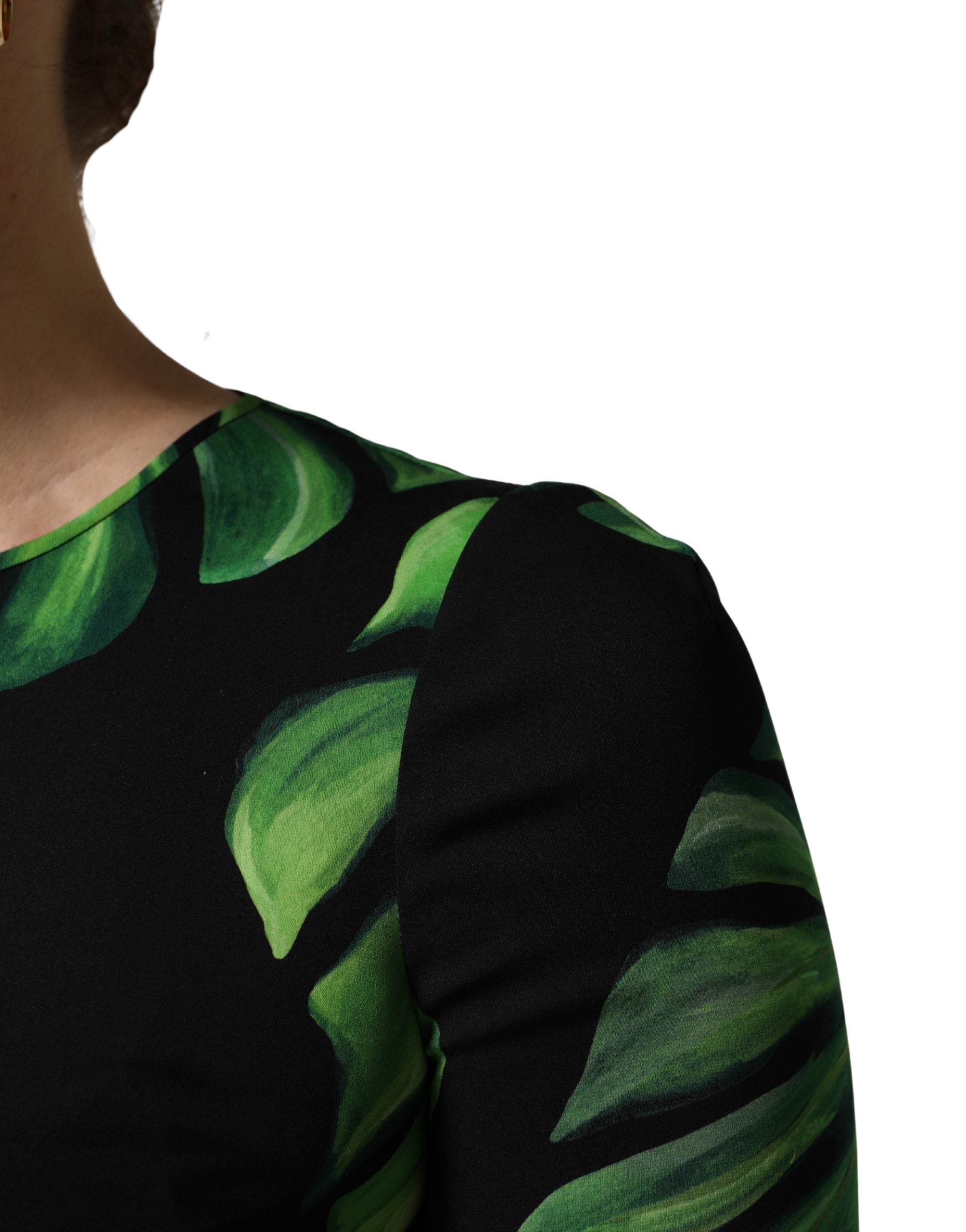 Dolce & Gabbana Black Philodendron Print Silk Blouse Top Dolce & Gabbana