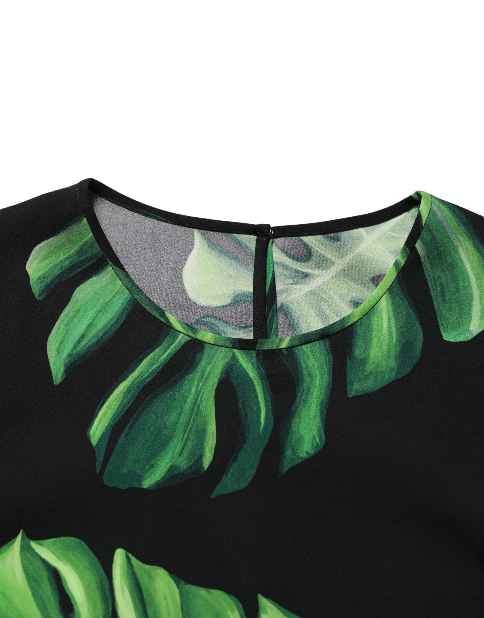 Dolce & Gabbana Black Philodendron Print Silk Blouse Top Dolce & Gabbana
