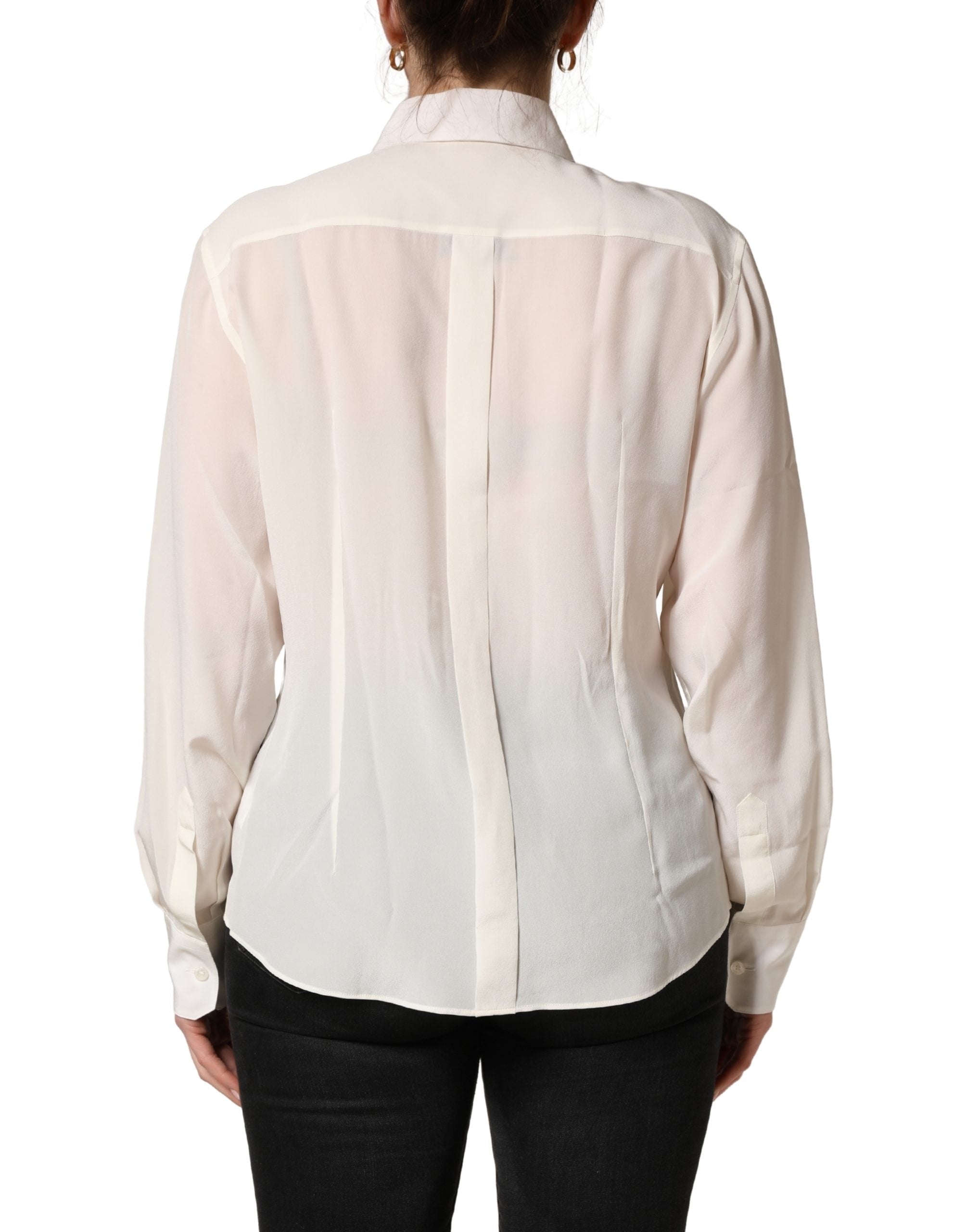 Dolce & Gabbana Off White Collared Long Sleeves Blouse Top Dolce & Gabbana