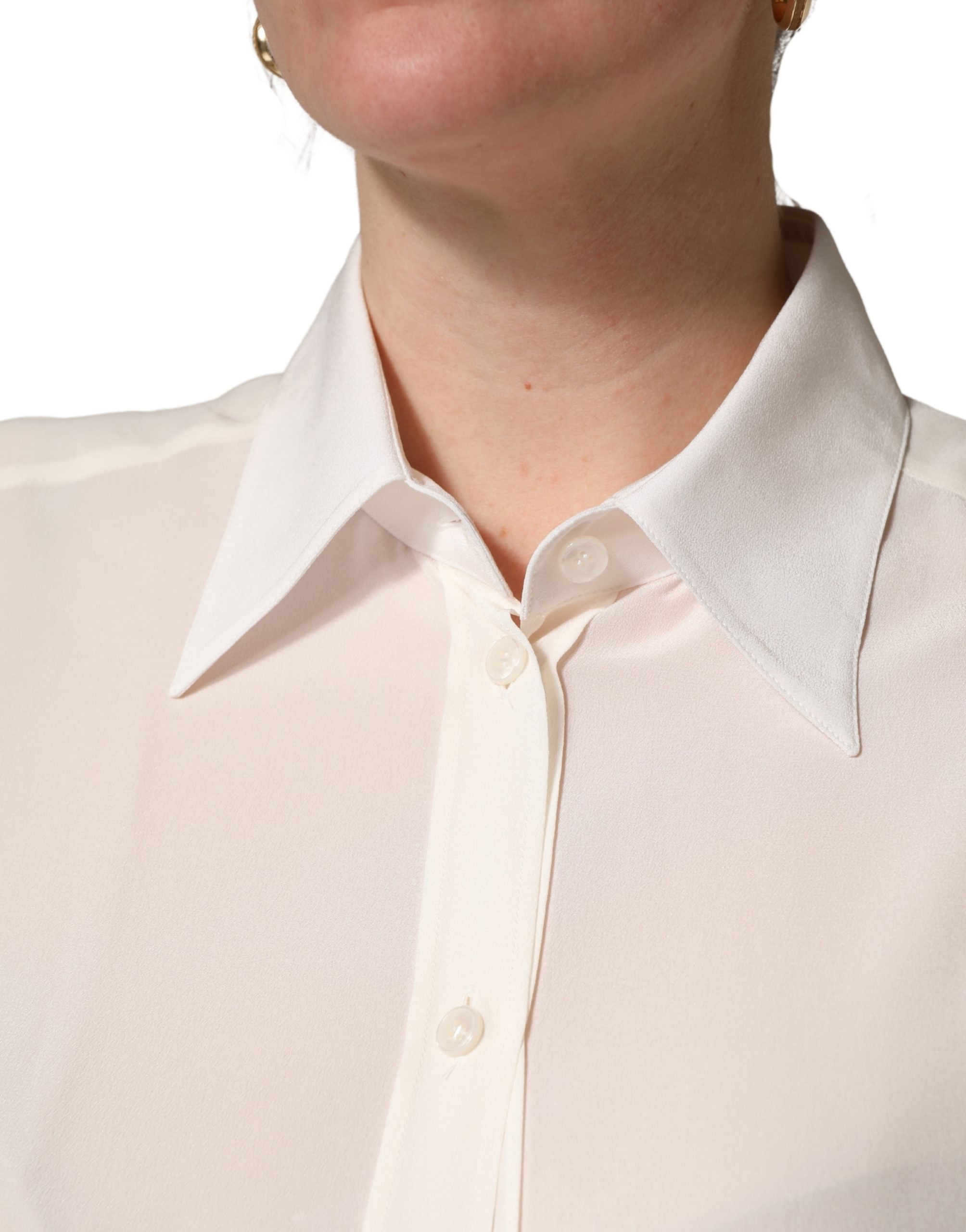 Dolce & Gabbana Off White Collared Long Sleeves Blouse Top Dolce & Gabbana