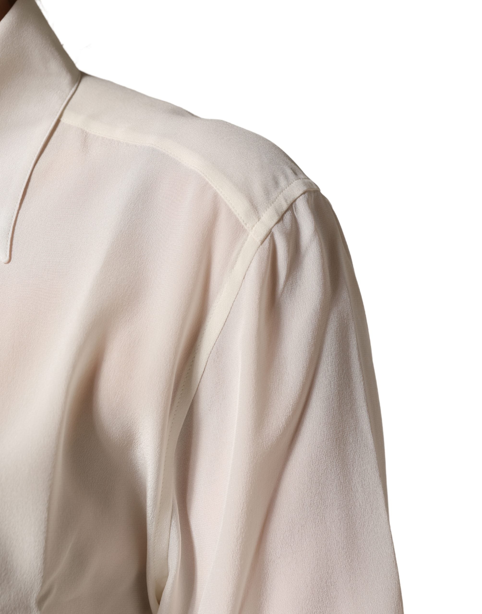 Dolce & Gabbana Off White Collared Long Sleeves Blouse Top Dolce & Gabbana