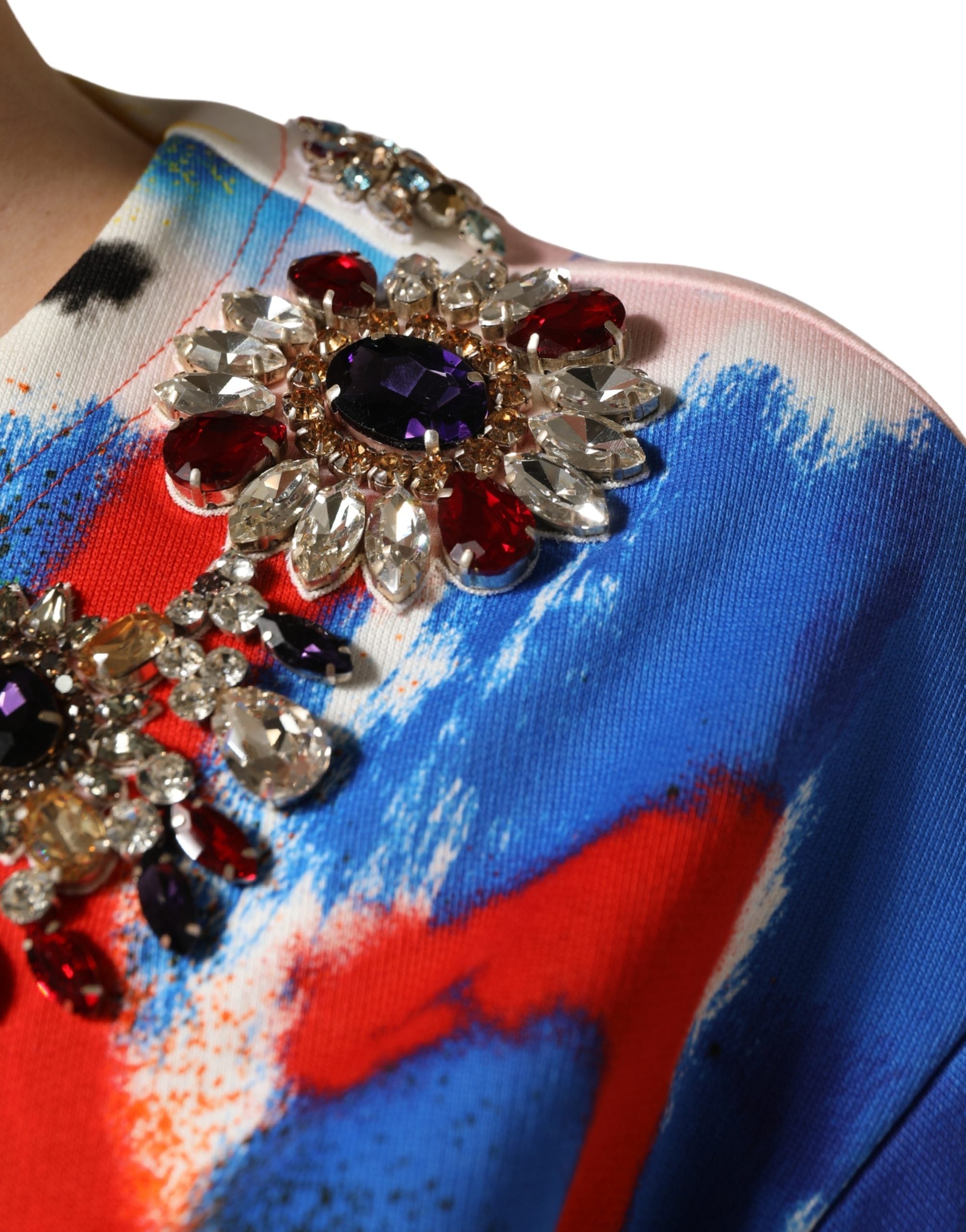 Dolce & Gabbana Multicolor Graffiti Crystals Crop Jersey Top Dolce & Gabbana