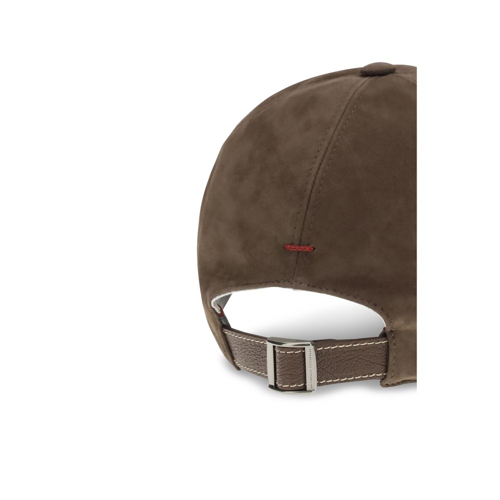 Brunello Cucinelli Brown Calf Leather Bos Taurus Cap (Baseball Hat) Brunello Cucinelli